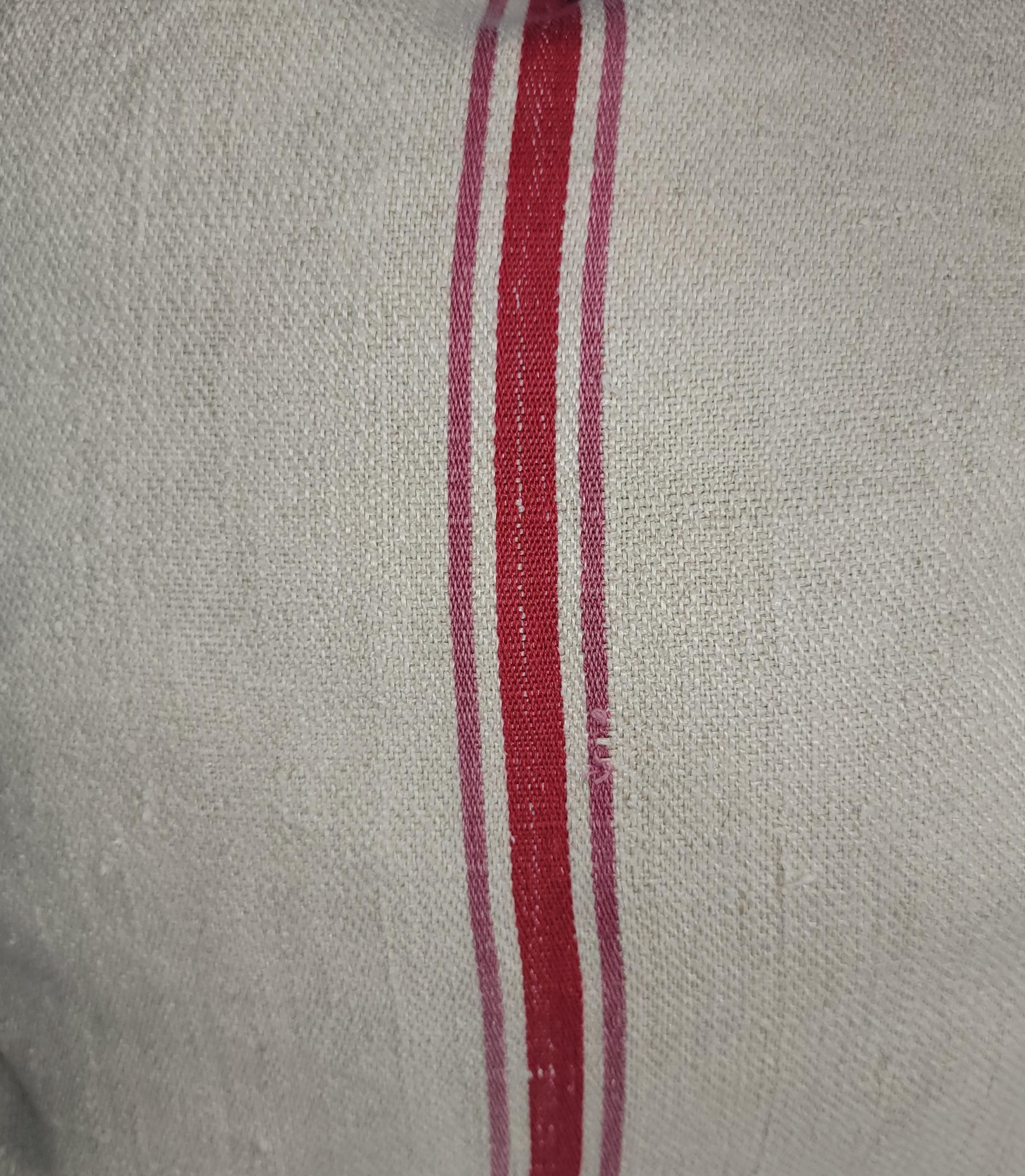 American 19thc New England Linen Pillows With red Stripe For Sale