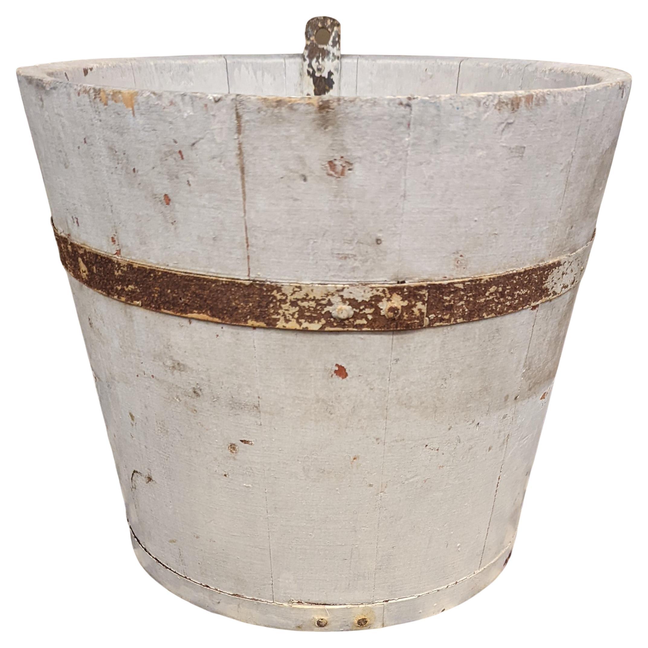 19th C New England Original Painted White Sap Bucket