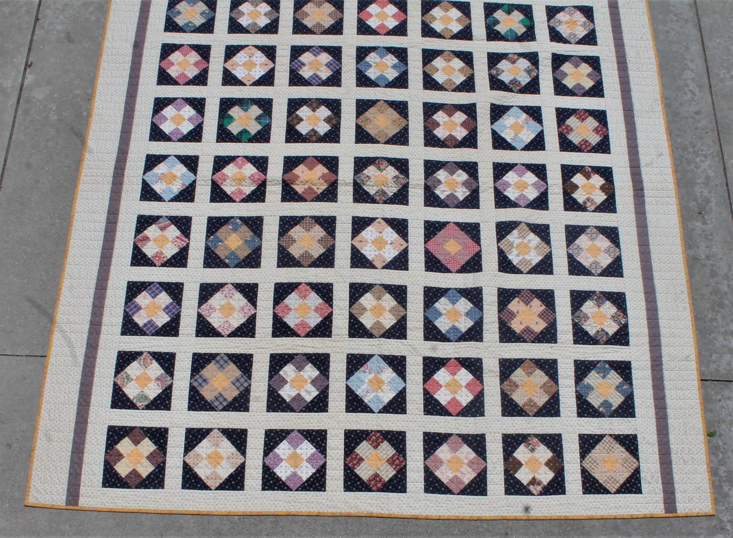 Country 19th Century Nine Patch Bars Quilt / Large