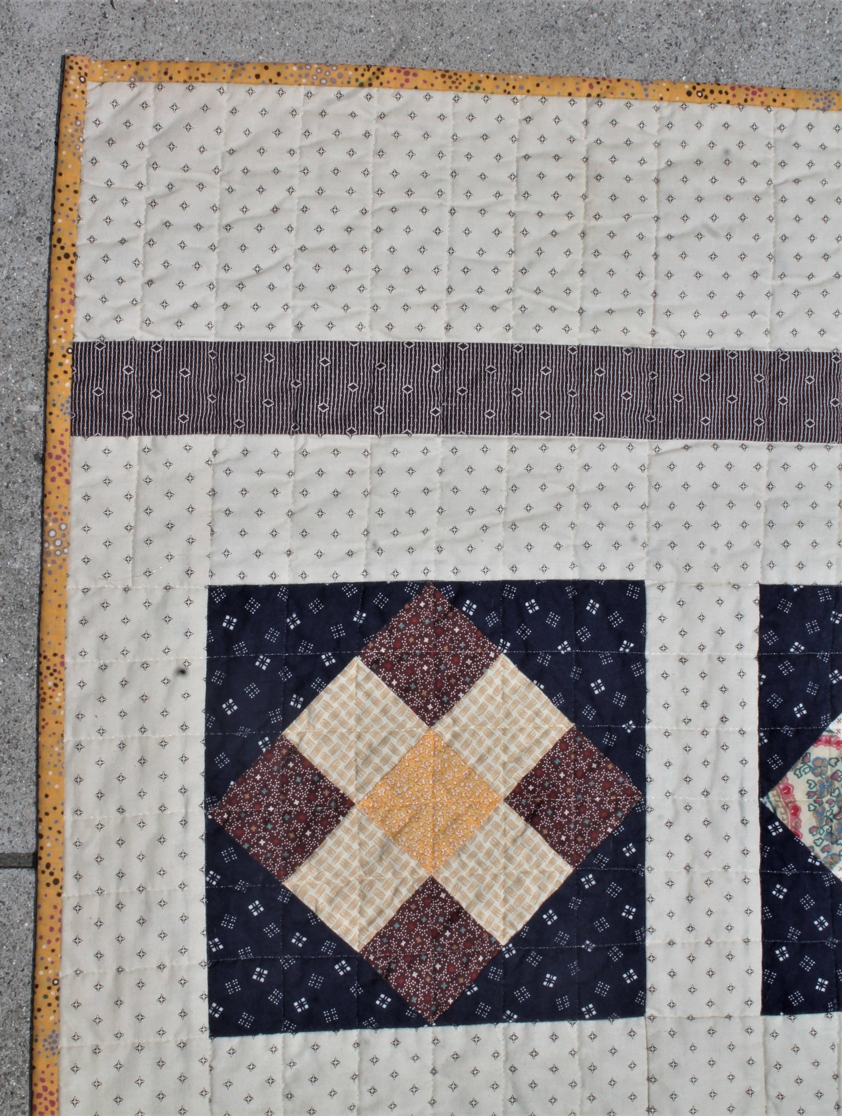 American 19th Century Nine Patch Bars Quilt / Large