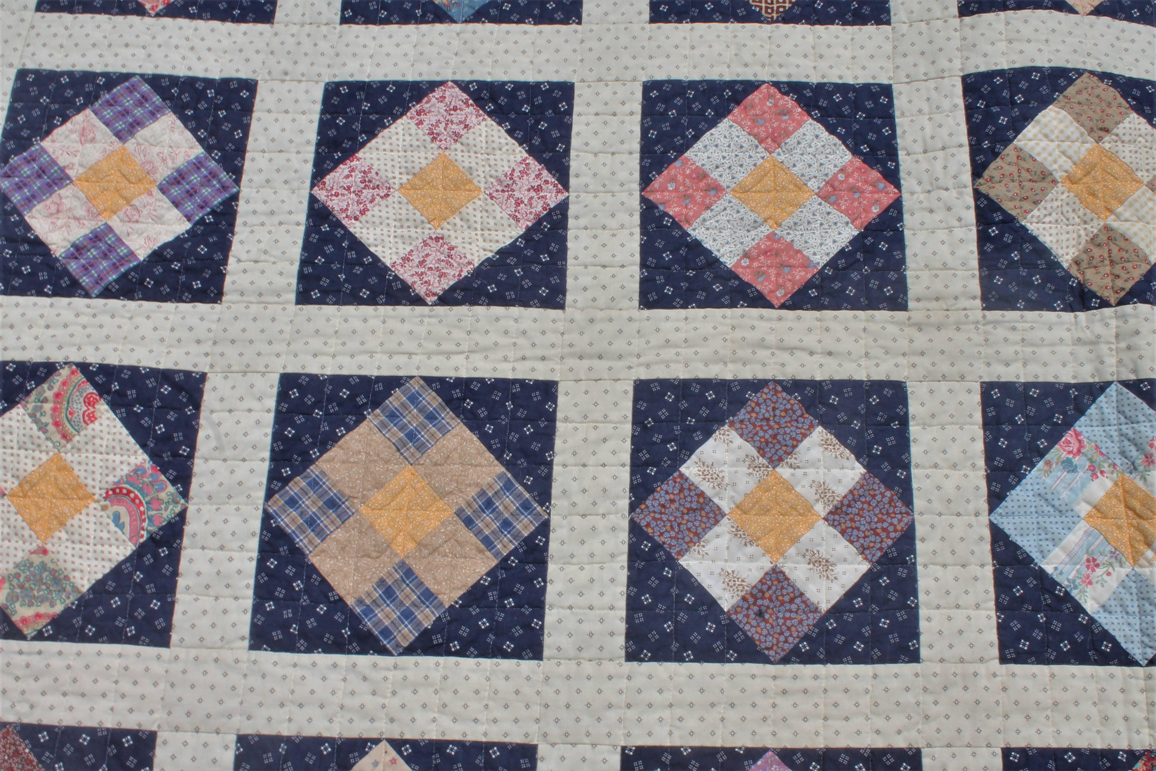 Hand-Crafted 19th Century Nine Patch Bars Quilt / Large