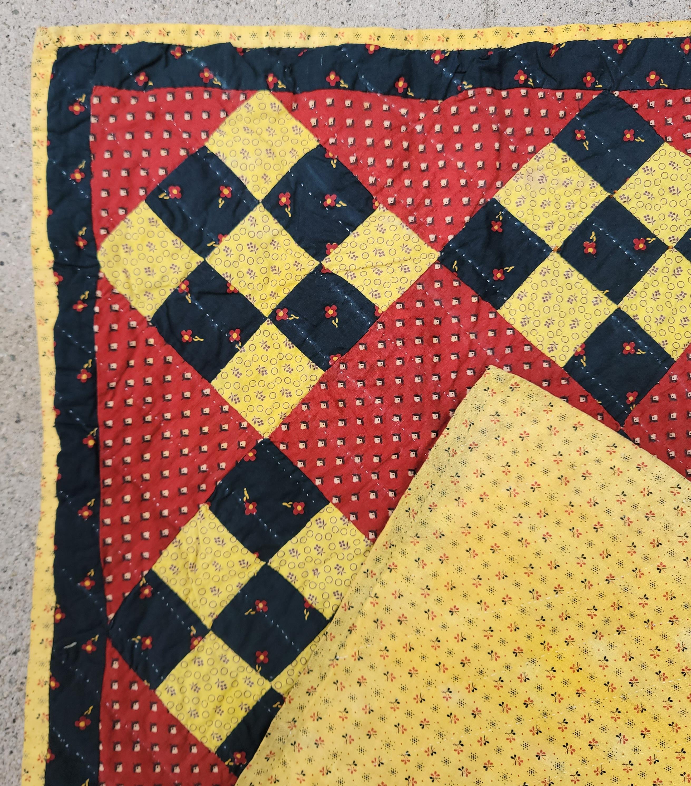 This amazing early fabrics crib quilt is in pristine condition. This nine patch quilt is from Berks County, Pennsylvania.