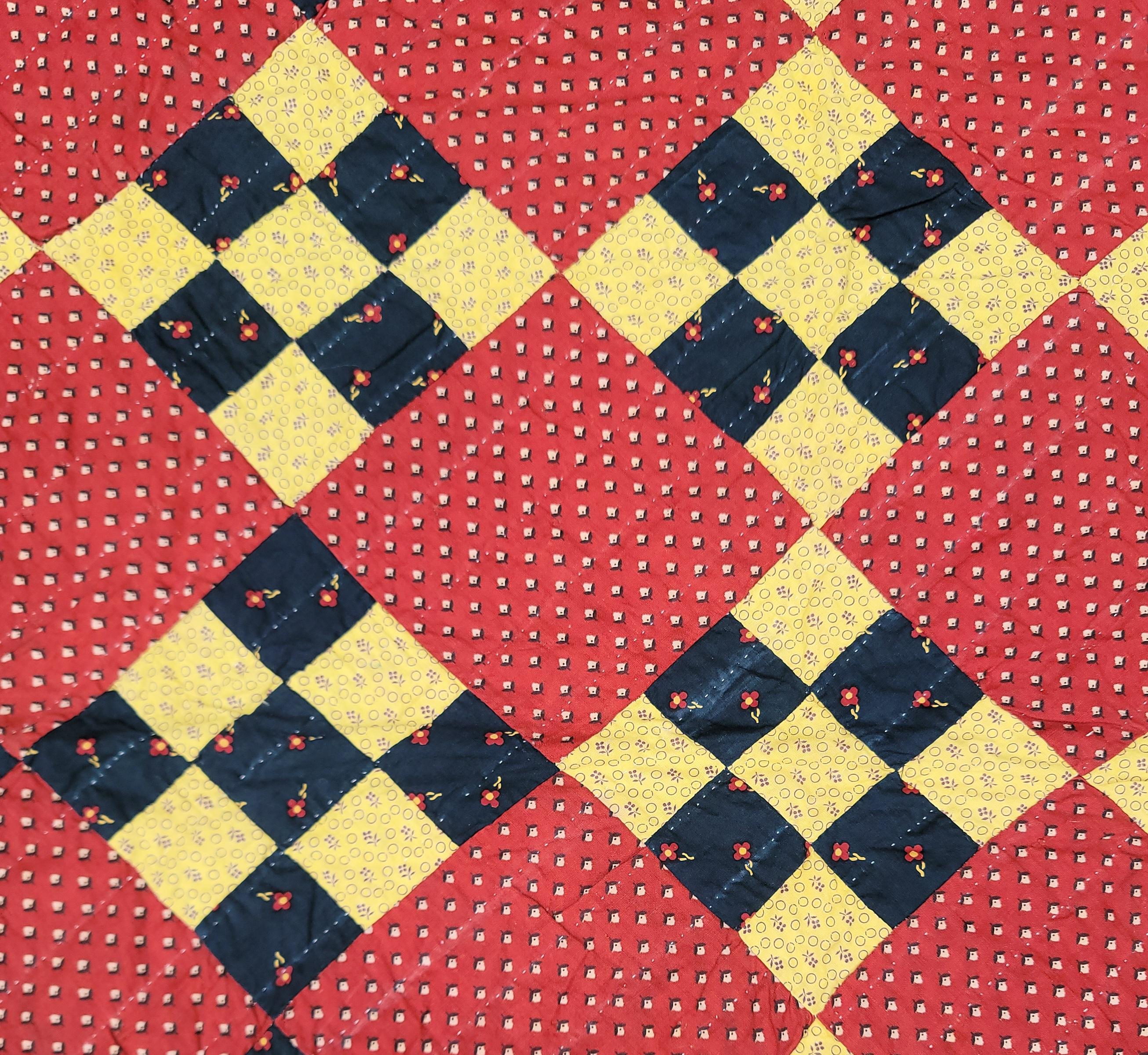 19th C Nine Patch Chain Crib Quilt In Good Condition For Sale In Los Angeles, CA
