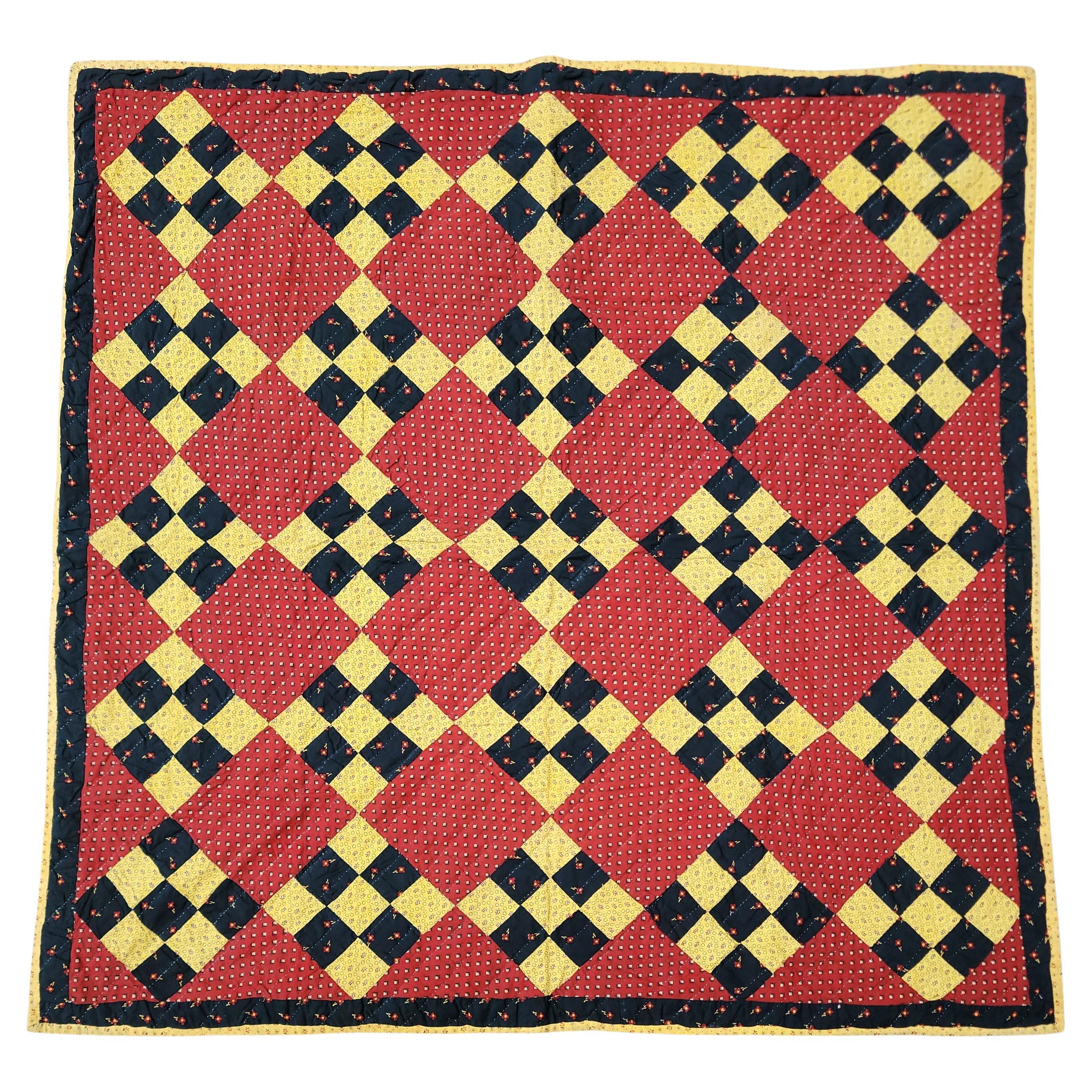 19th C Nine Patch Chain Crib Quilt For Sale