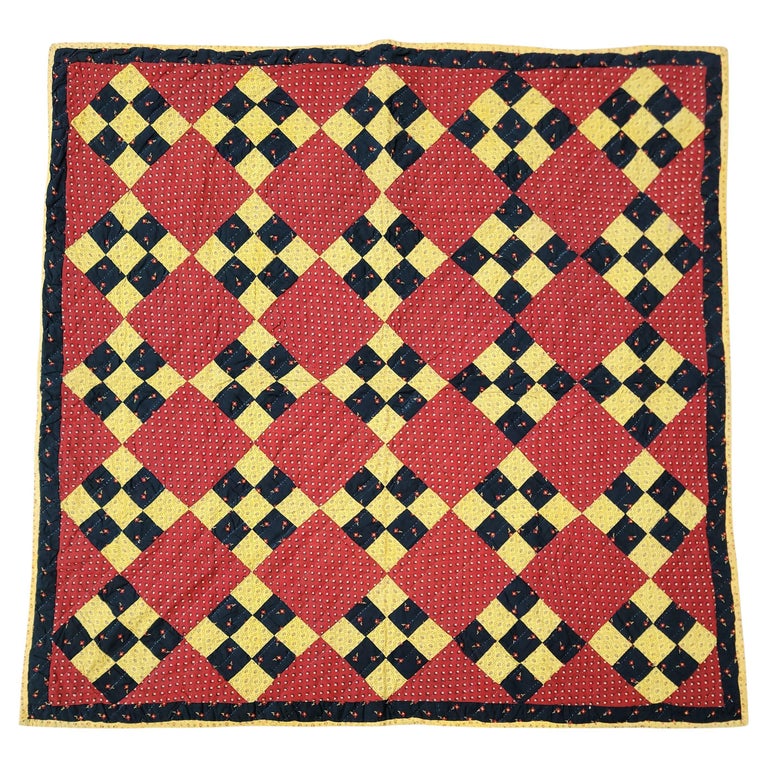 19th C Nine Patch Chain Crib Quilt For Sale at 1stDibs