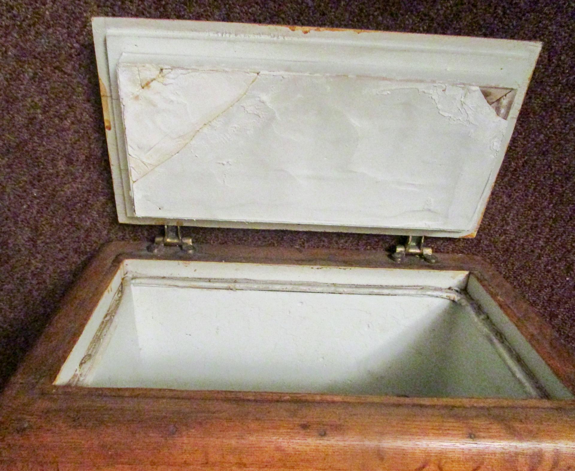 19thc Oak Icebox by Belding Hall with Brass Latches in Petite Size 11