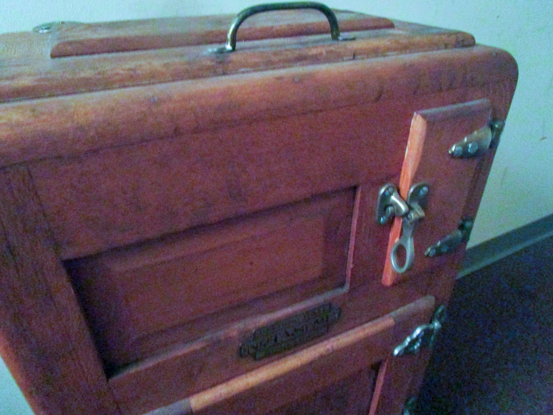 American 19thc Oak Icebox by Belding Hall with Brass Latches in Petite Size