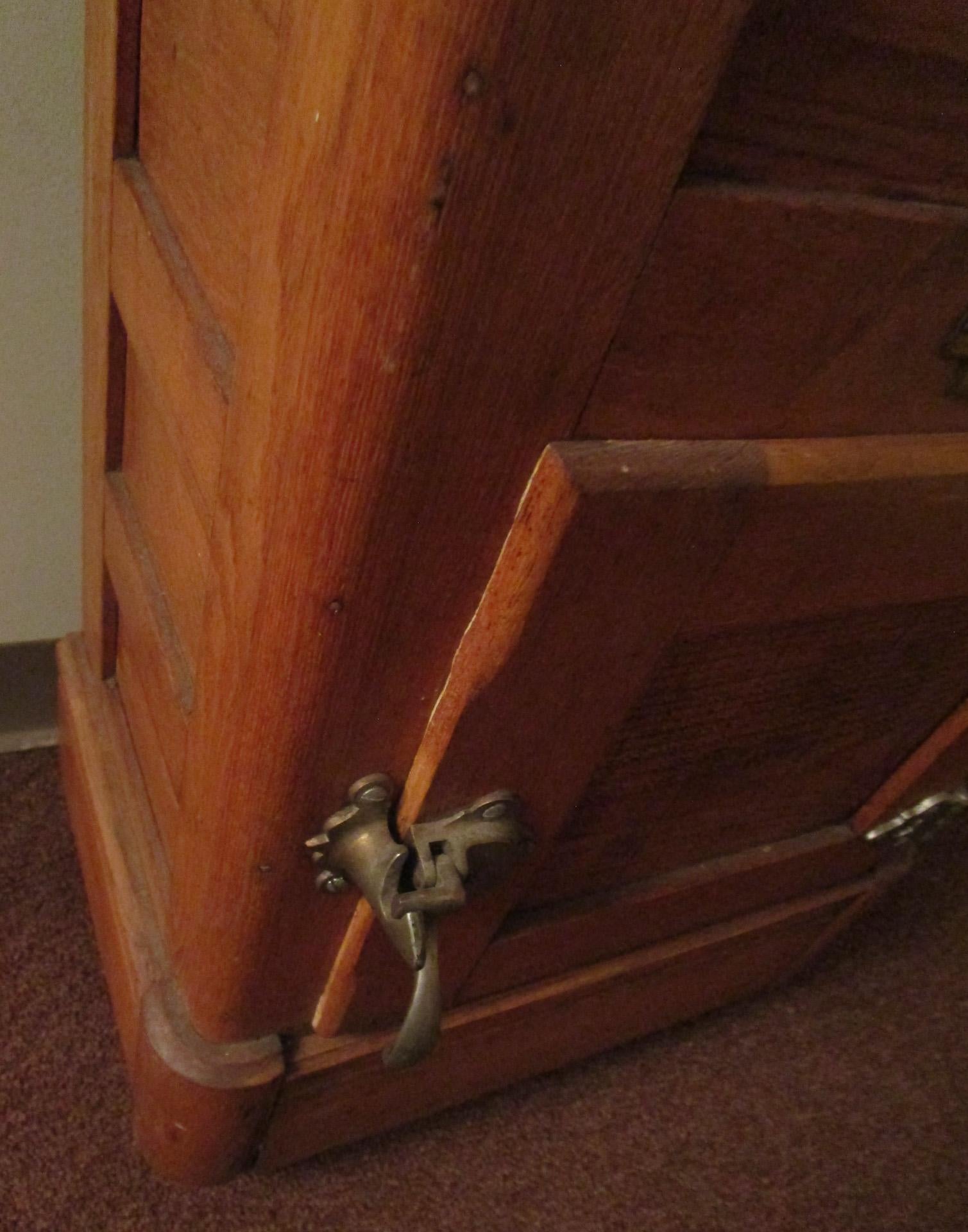 19thc Oak Icebox by Belding Hall with Brass Latches in Petite Size In Good Condition In Savannah, GA