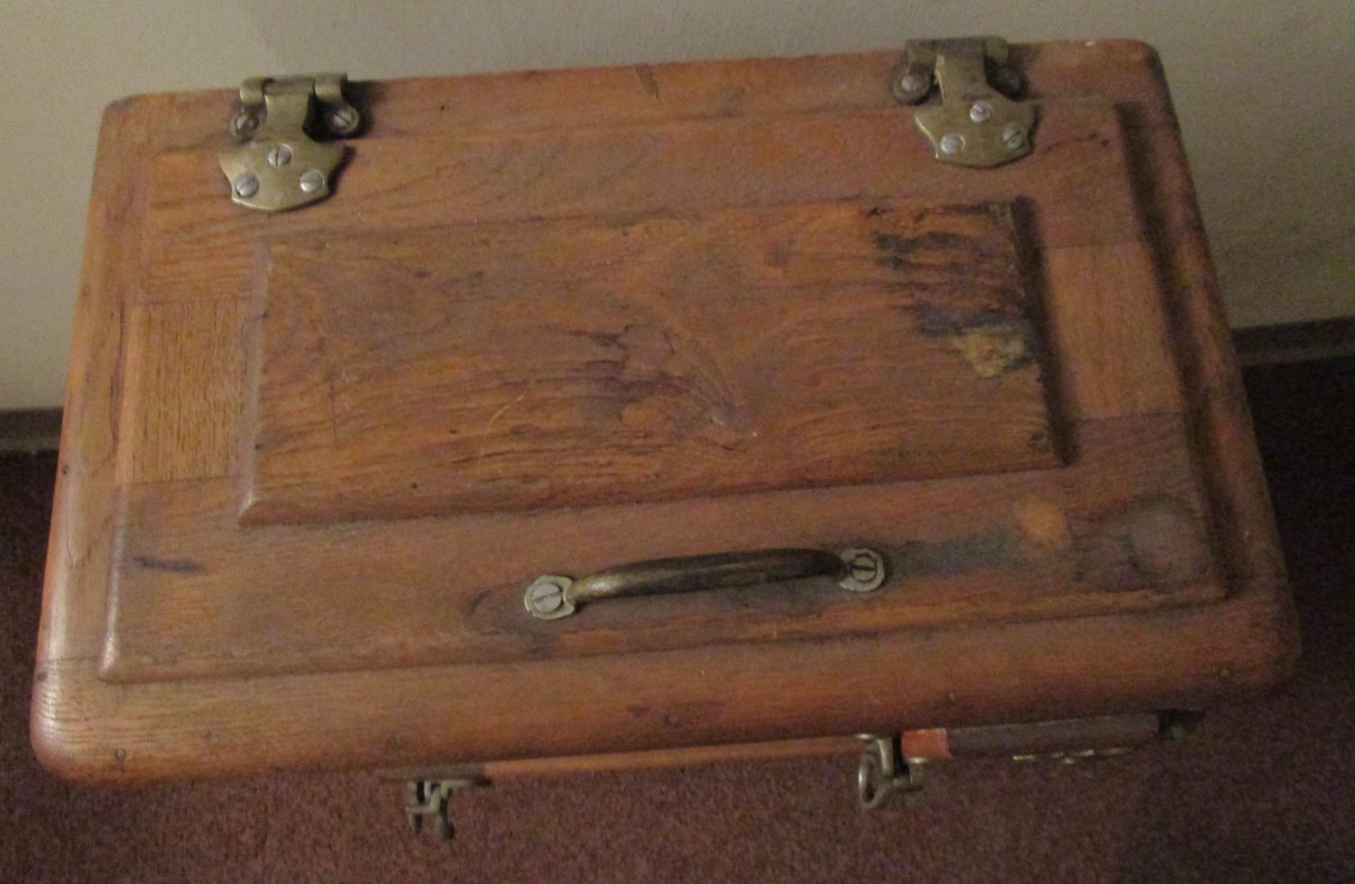 19thc Oak Icebox by Belding Hall with Brass Latches in Petite Size 1