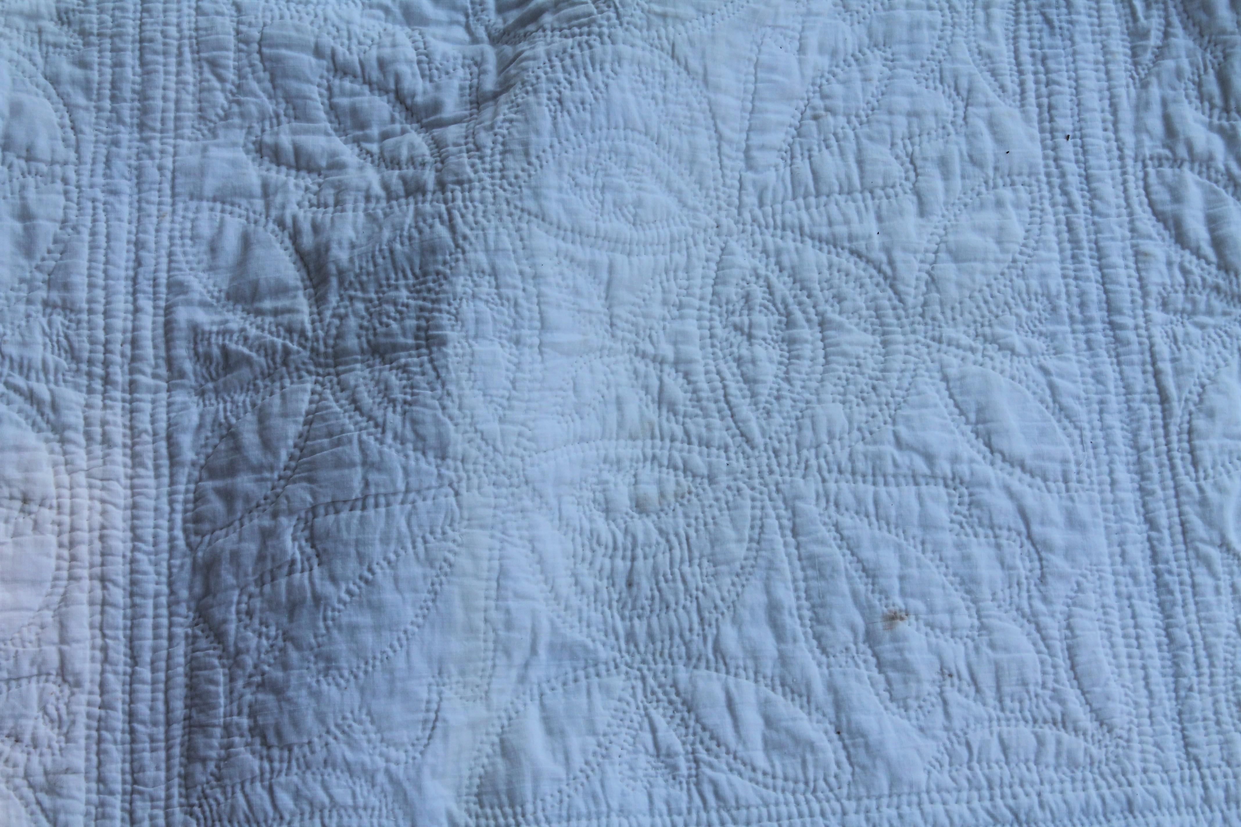 19th Century 19thc Oak Leaf & Reel Dated 1848 Blue & White Quilt