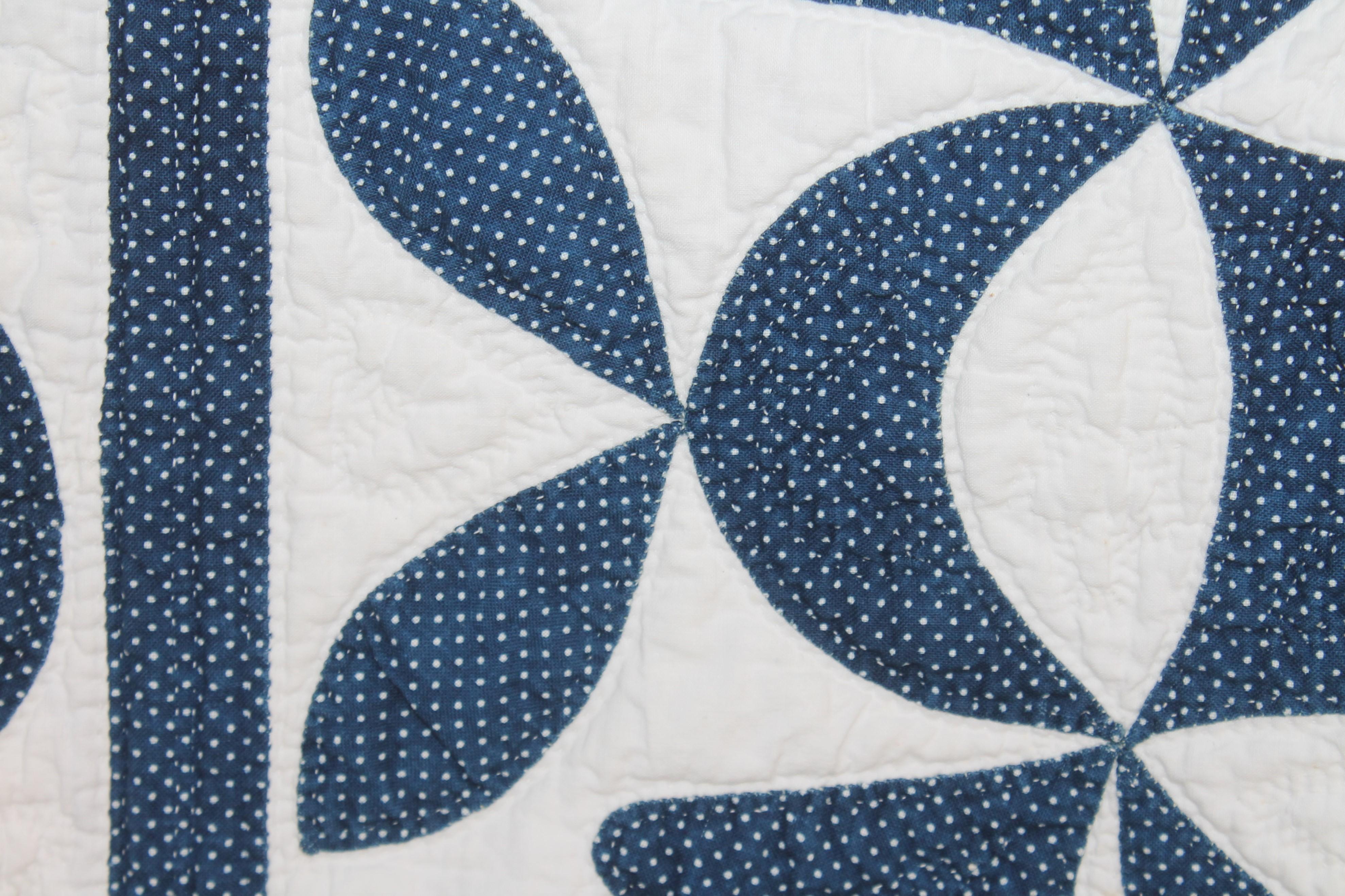 Cotton 19thc Oak Leaf & Reel Dated 1848 Blue & White Quilt