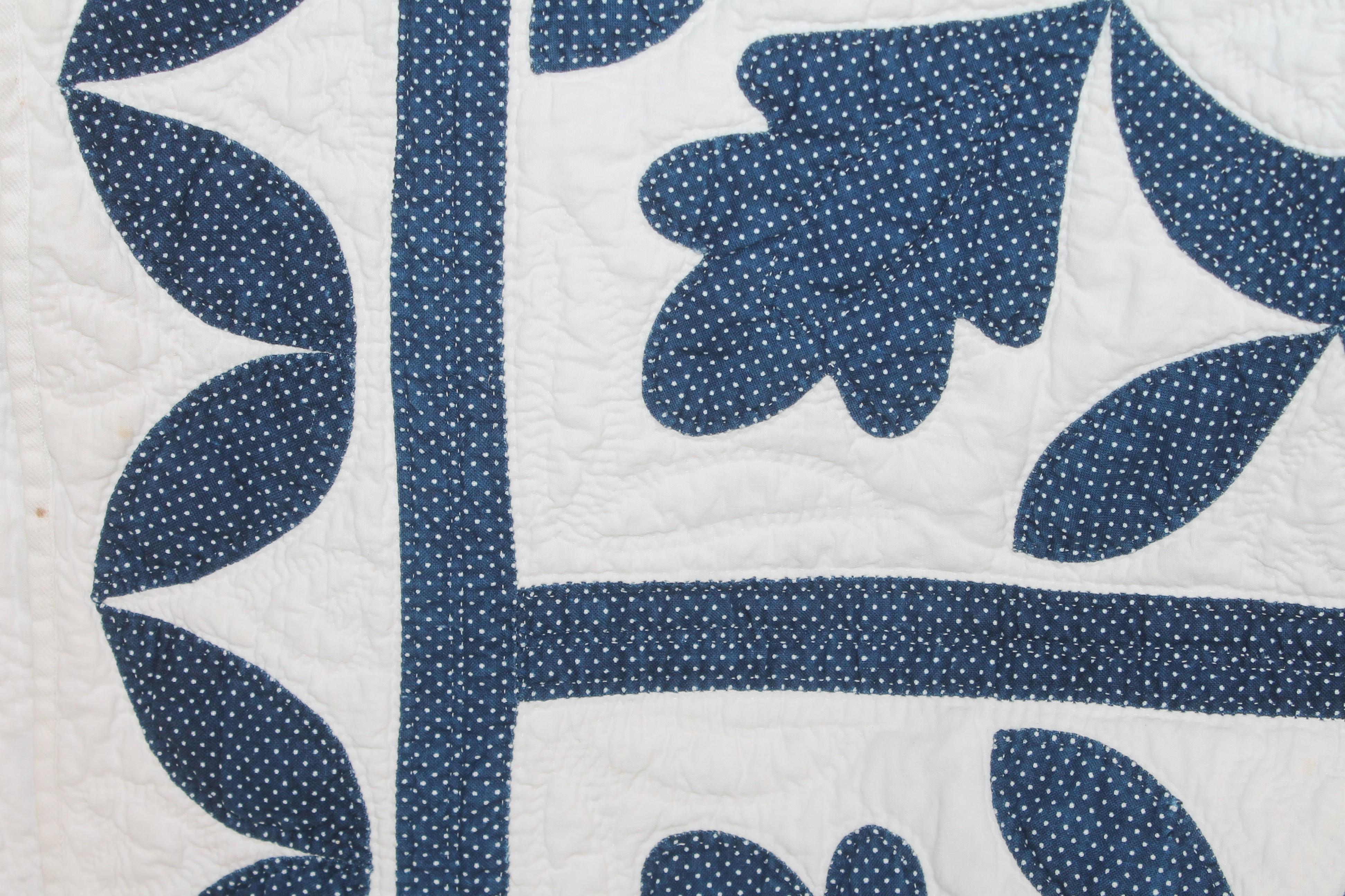 19thc Oak Leaf & Reel Dated 1848 Blue & White Quilt 1