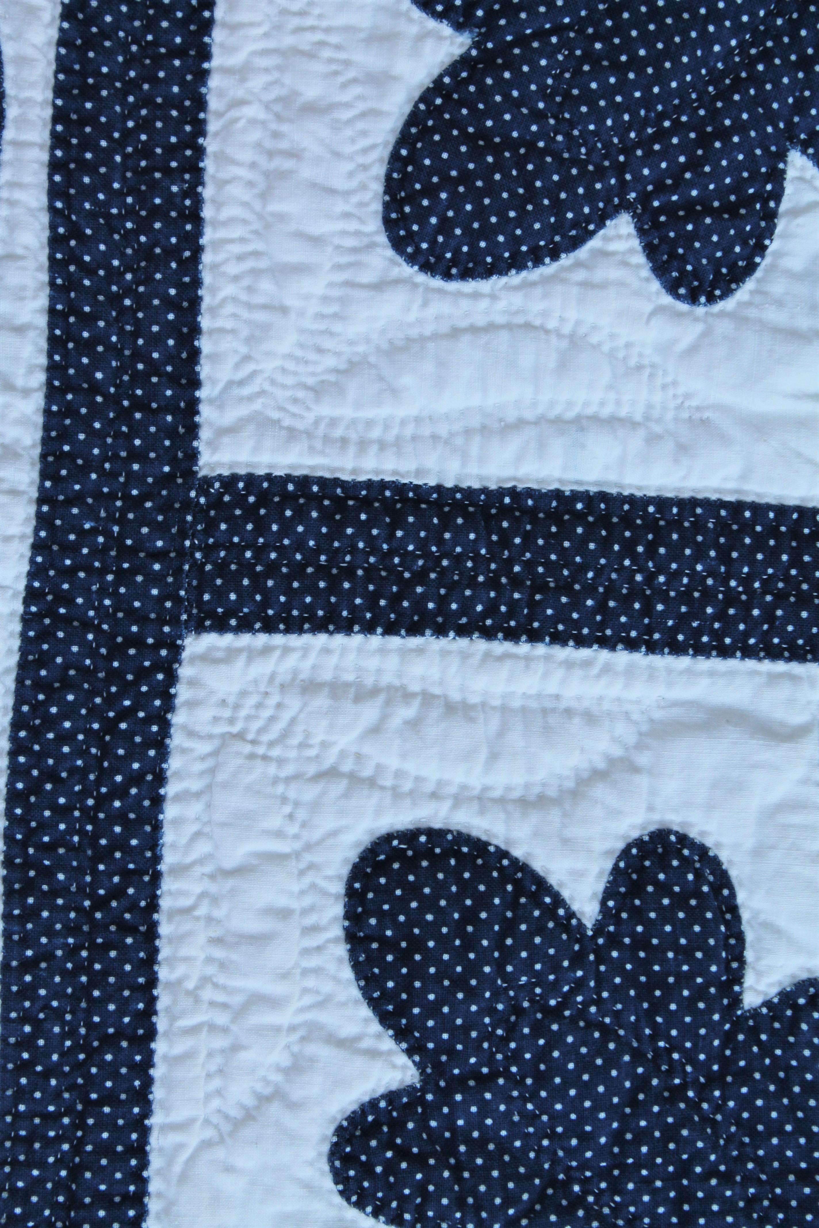 Adirondack 19thc Oak Leaf & Reel Dated 1848 Blue & White Quilt