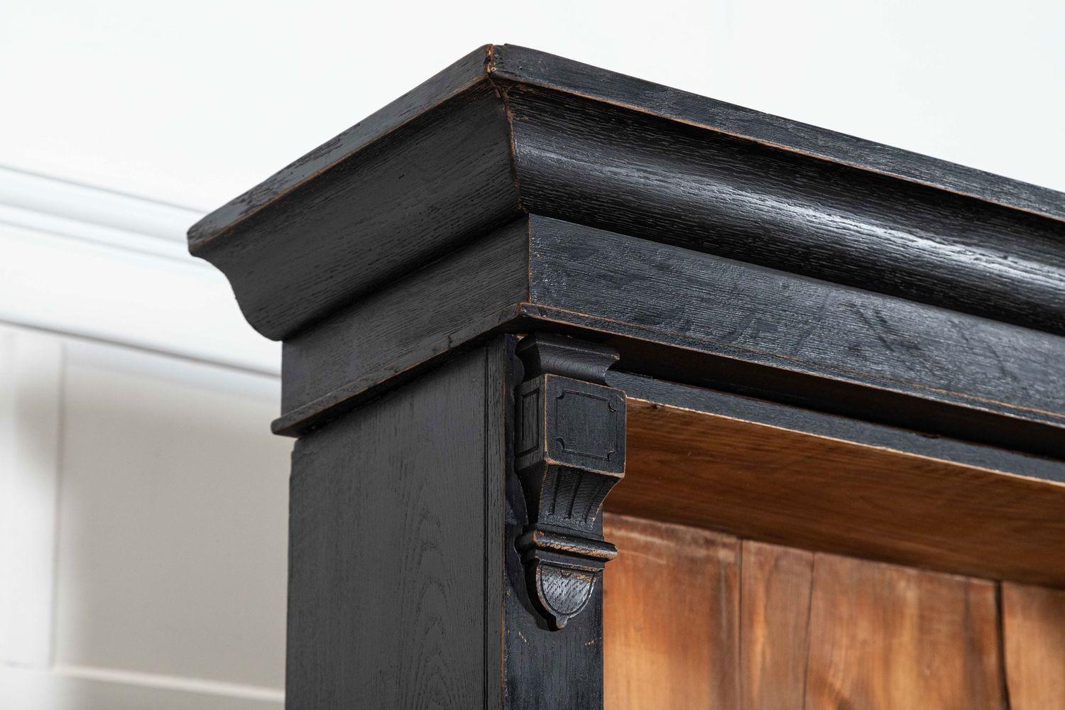19thC Oak & Pine Ebonised Open Bookcase / Dresser For Sale 7