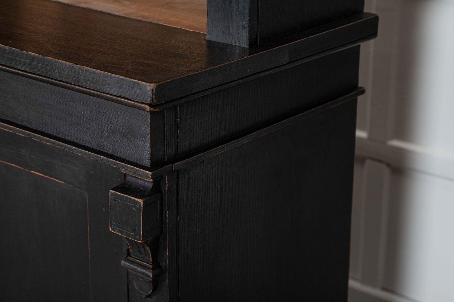 19thC Oak & Pine Ebonised Open Bookcase / Dresser For Sale 12
