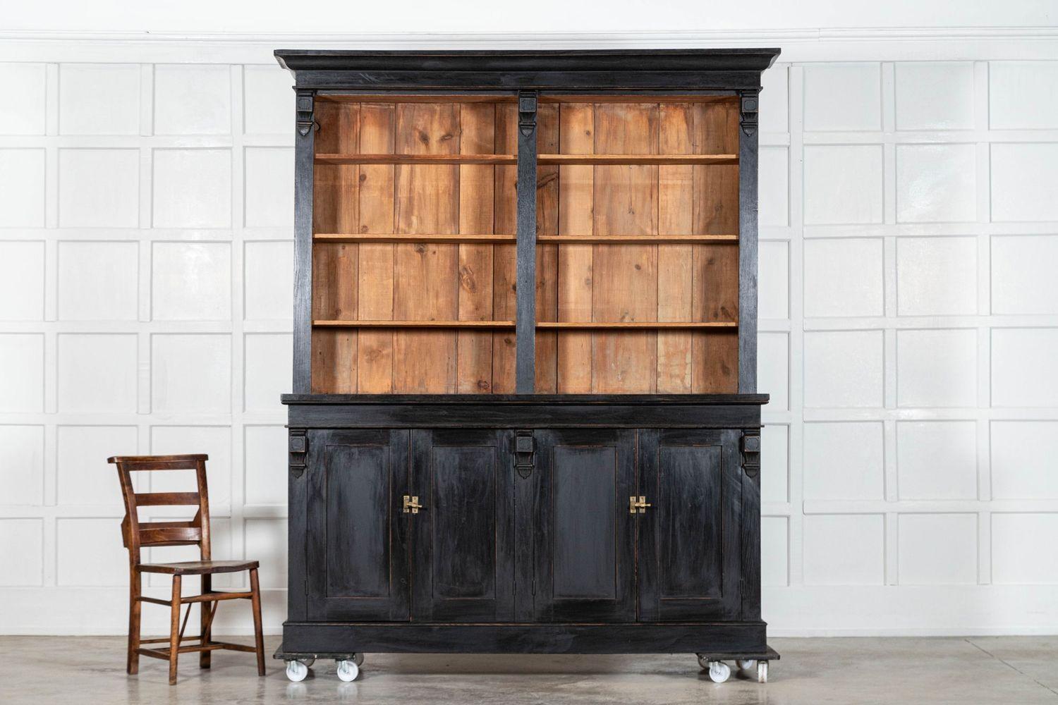 19th Century 19thC Oak & Pine Ebonised Open Bookcase / Dresser For Sale