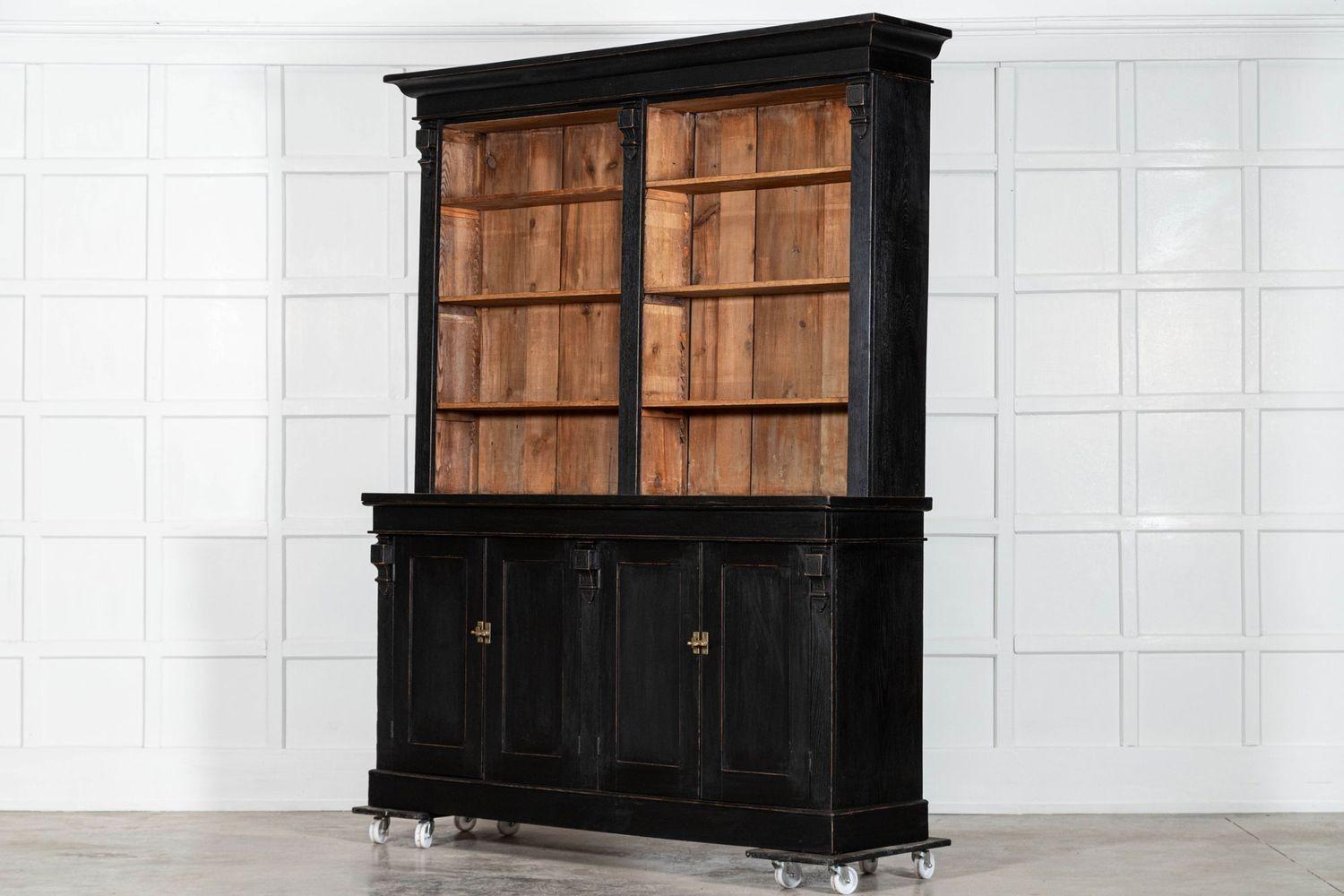 19thC Oak & Pine Ebonised Open Bookcase / Dresser For Sale 1