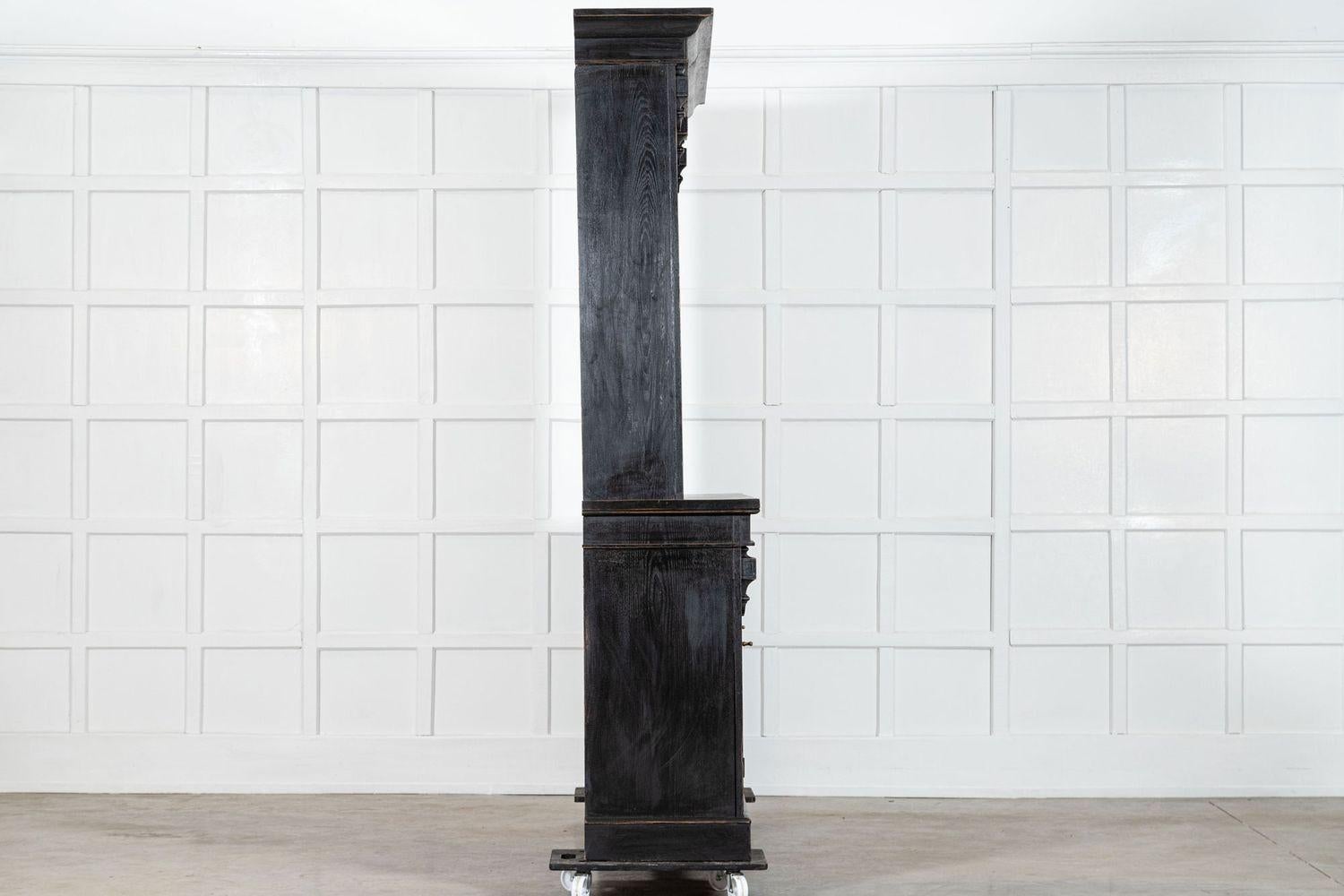 19thC Oak & Pine Ebonised Open Bookcase / Dresser For Sale 3