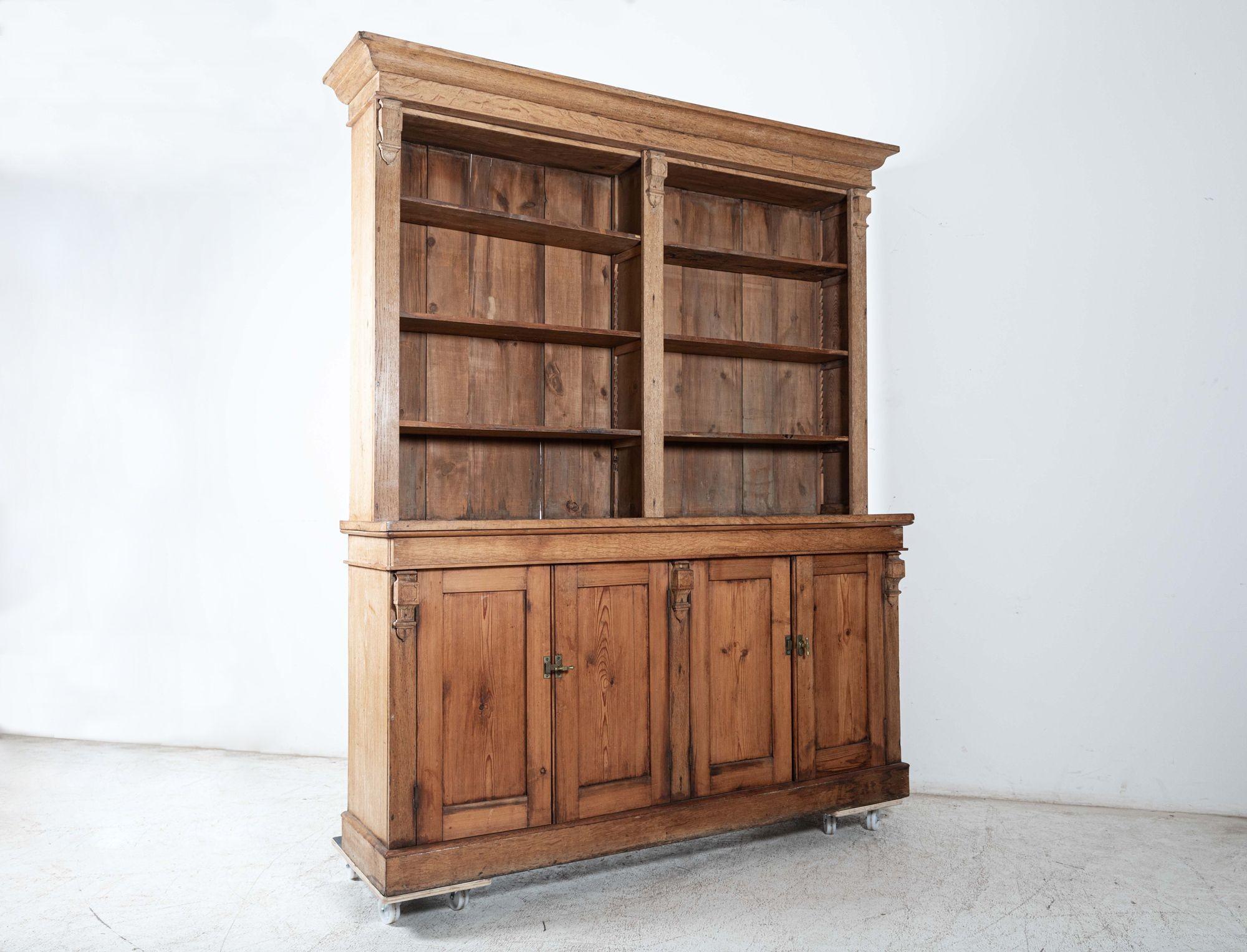 English 19thC Oak & Pine Open Bookcase / Dresser For Sale