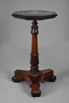 Occasional Table with Octagonal Polished Slate Top with Inlaid Taj Mahal
