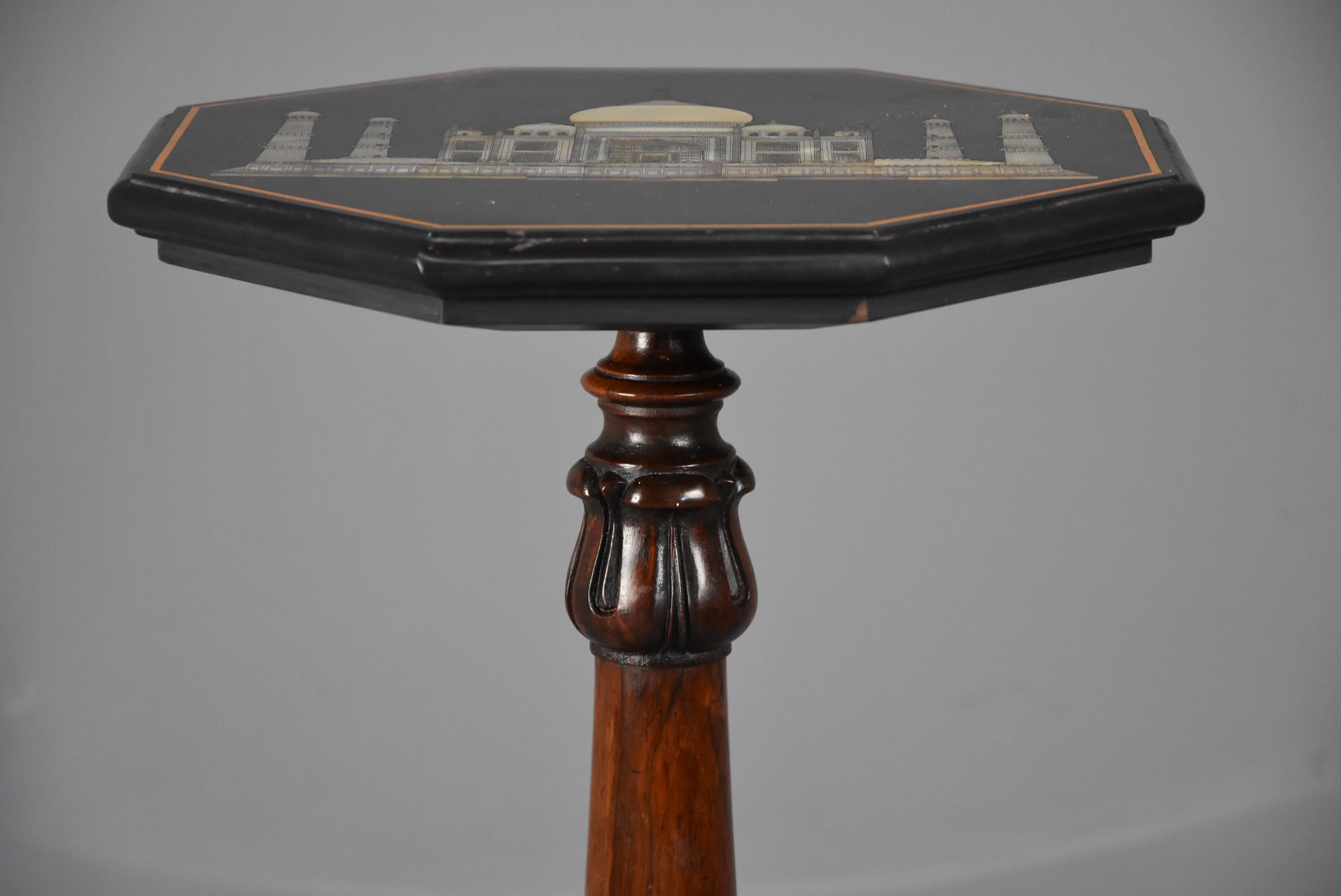 Occasional Table with Octagonal Polished Slate Top with Inlaid Taj Mahal In Good Condition For Sale In Suffolk, GB