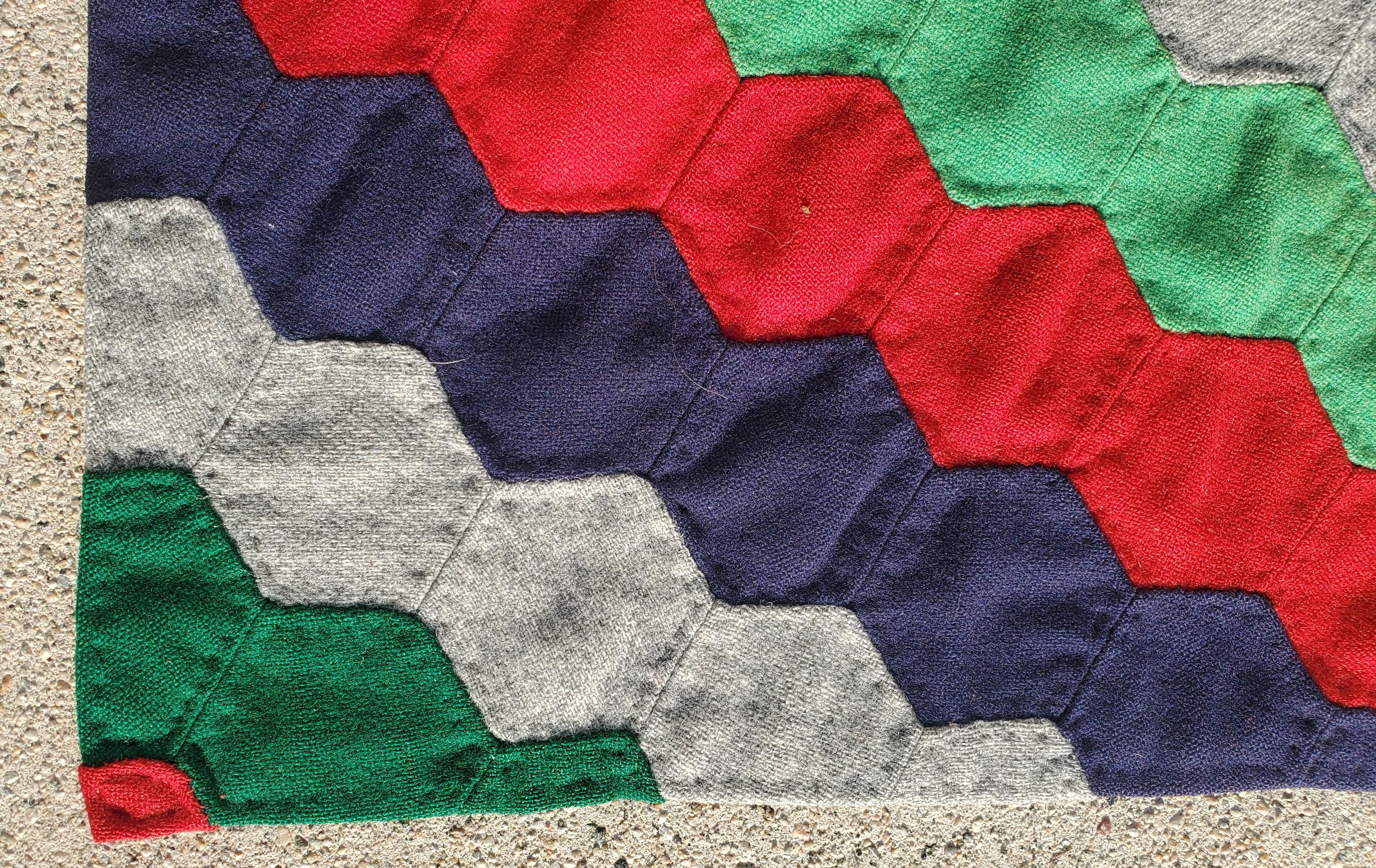 Adirondack 19thc Octagon Wool Quilt Trip Around the World For Sale