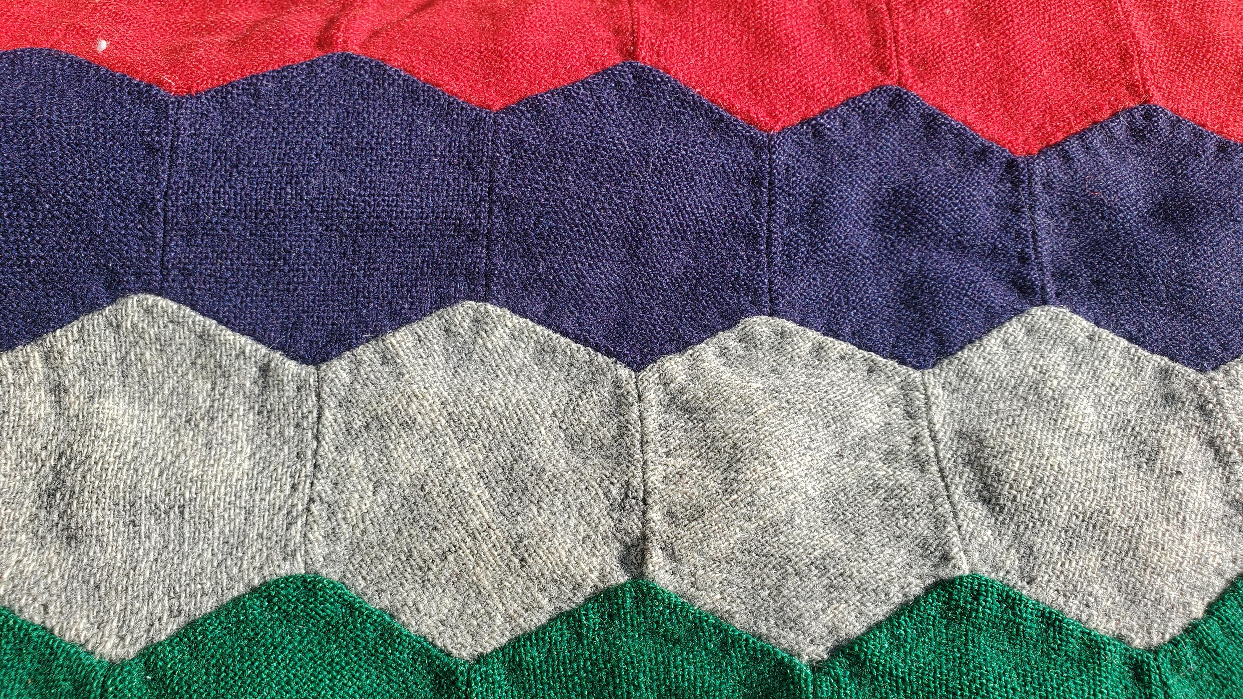 Hand-Crafted 19thc Octagon Wool Quilt Trip Around the World For Sale