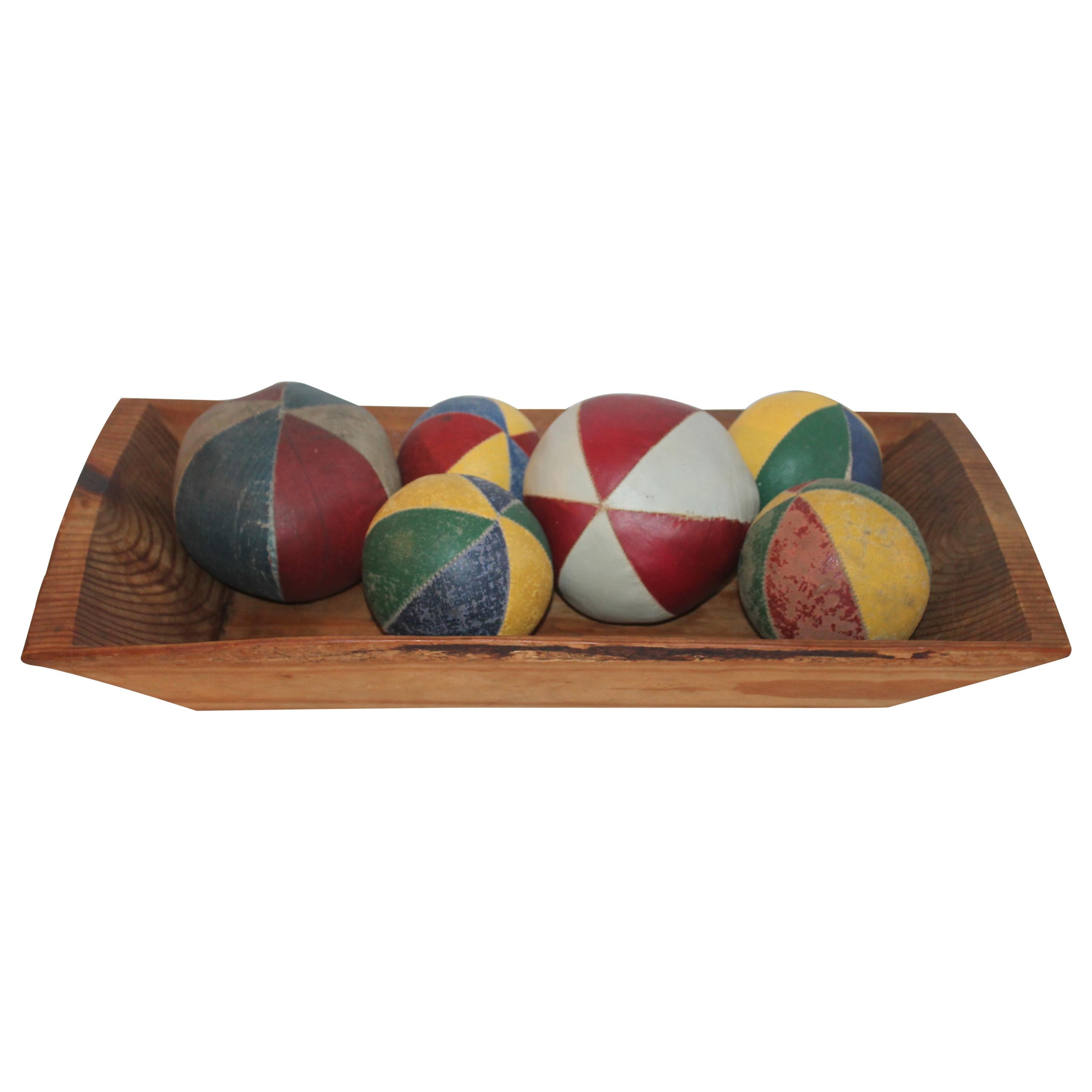 19th Century Oil Cloth Juggling or Carnival Balls Collection / 6 Pieces
