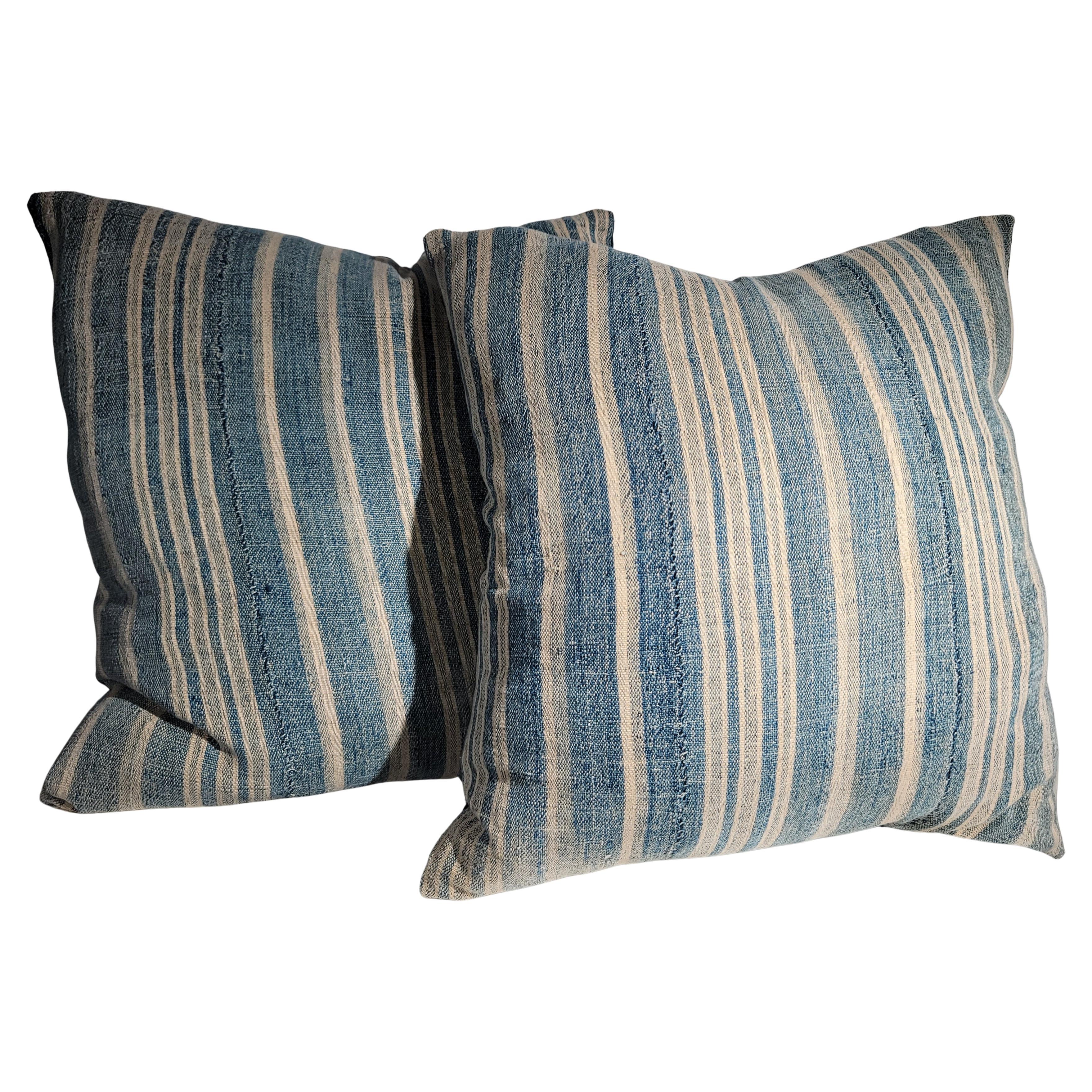19thc Oil Cloth Striped Pillows