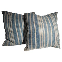 19thc Oil Cloth Striped Pillows
