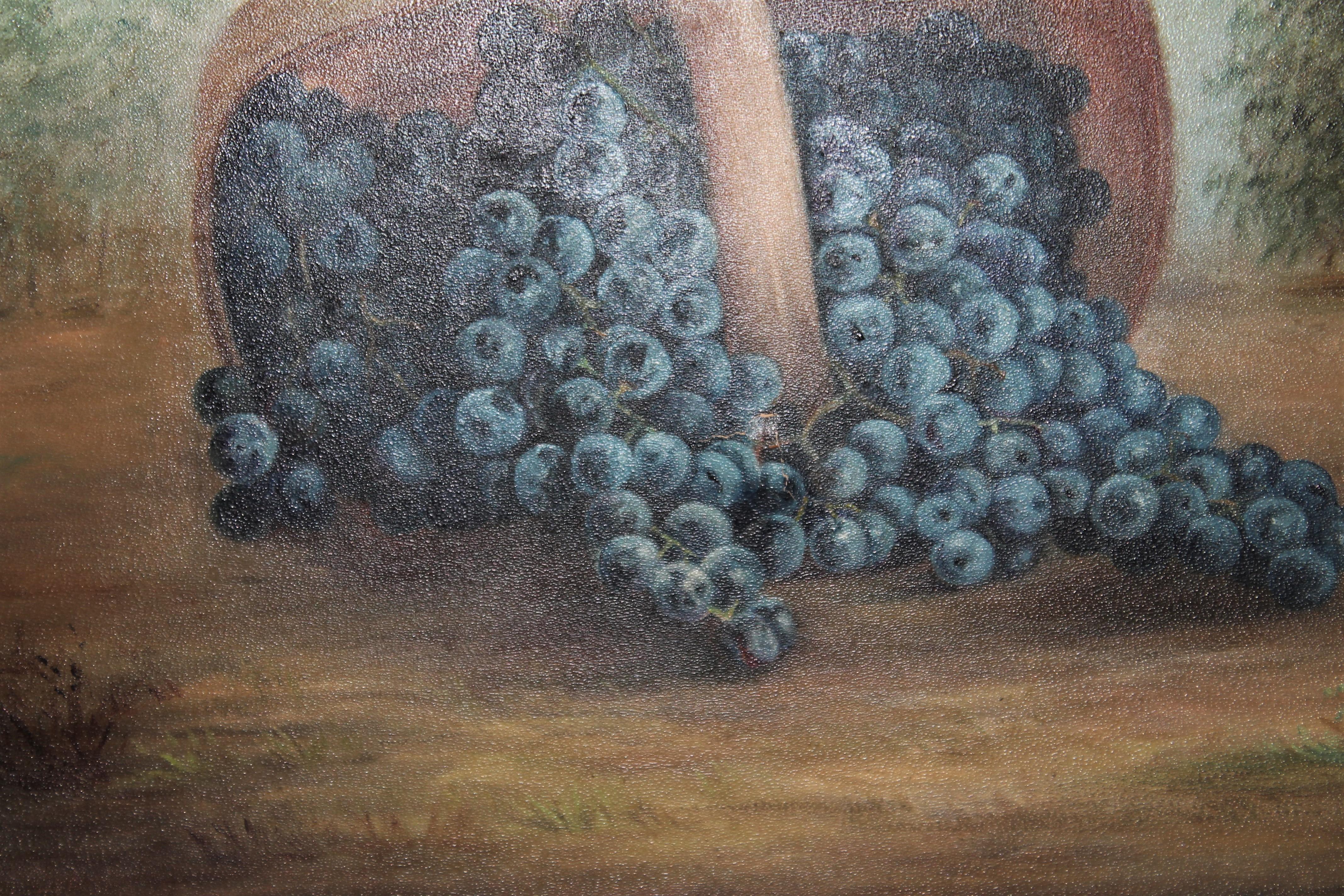 American 19thc Oil Painting Basket of Grapes Original Frame For Sale
