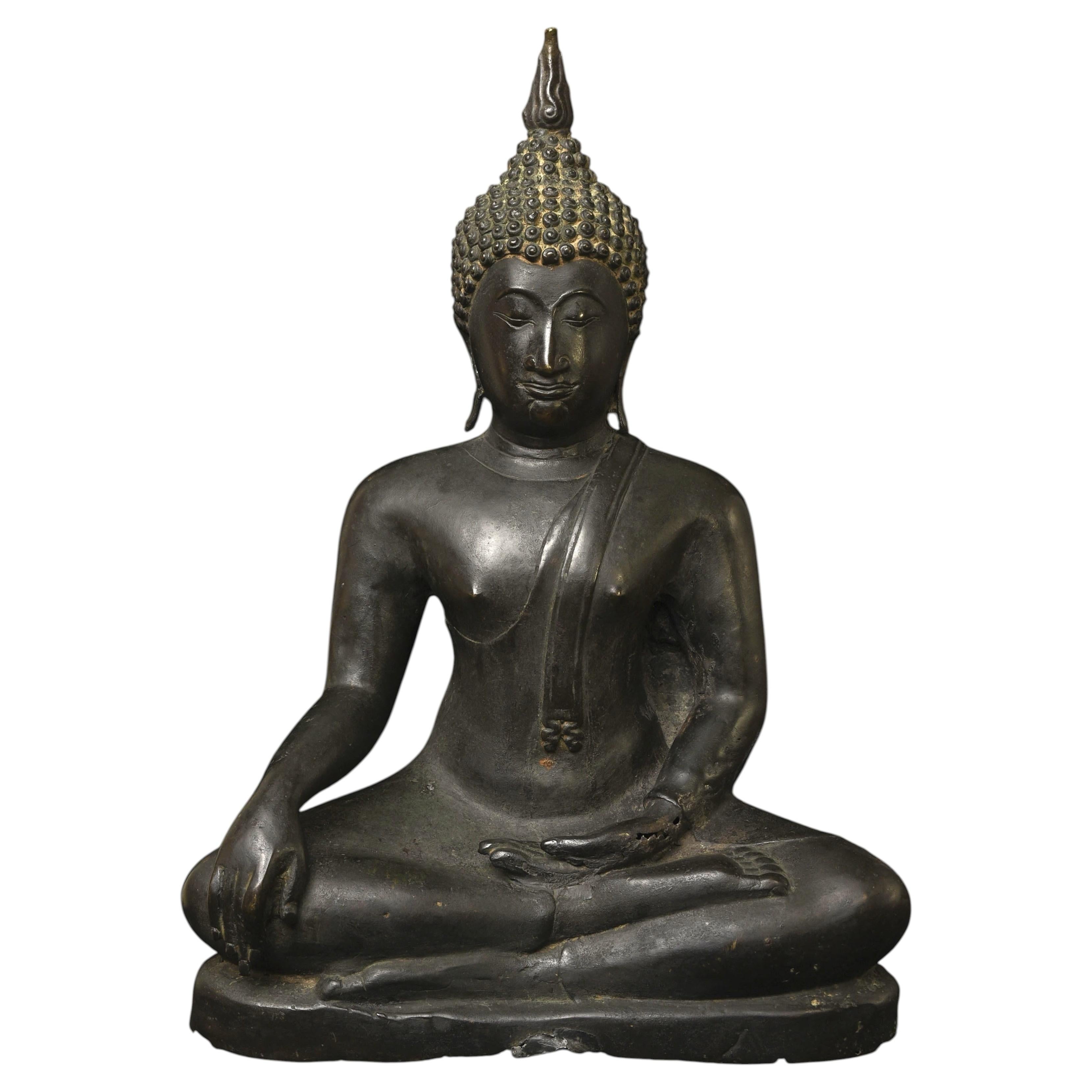 19thC or Earlier Large Sukhothai Thai Cast Bronze Buddha