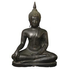 19thC or Earlier Large Sukhothai Thai Cast Bronze Buddha