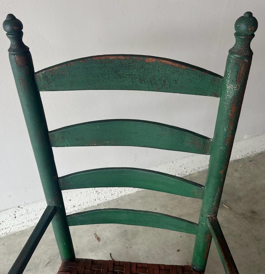 19th Century 19Thc Original Apple Green Ladder Back Rocking Chair For Sale