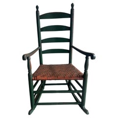 Antique 19Thc Original Apple Green Ladder Back Rocking Chair