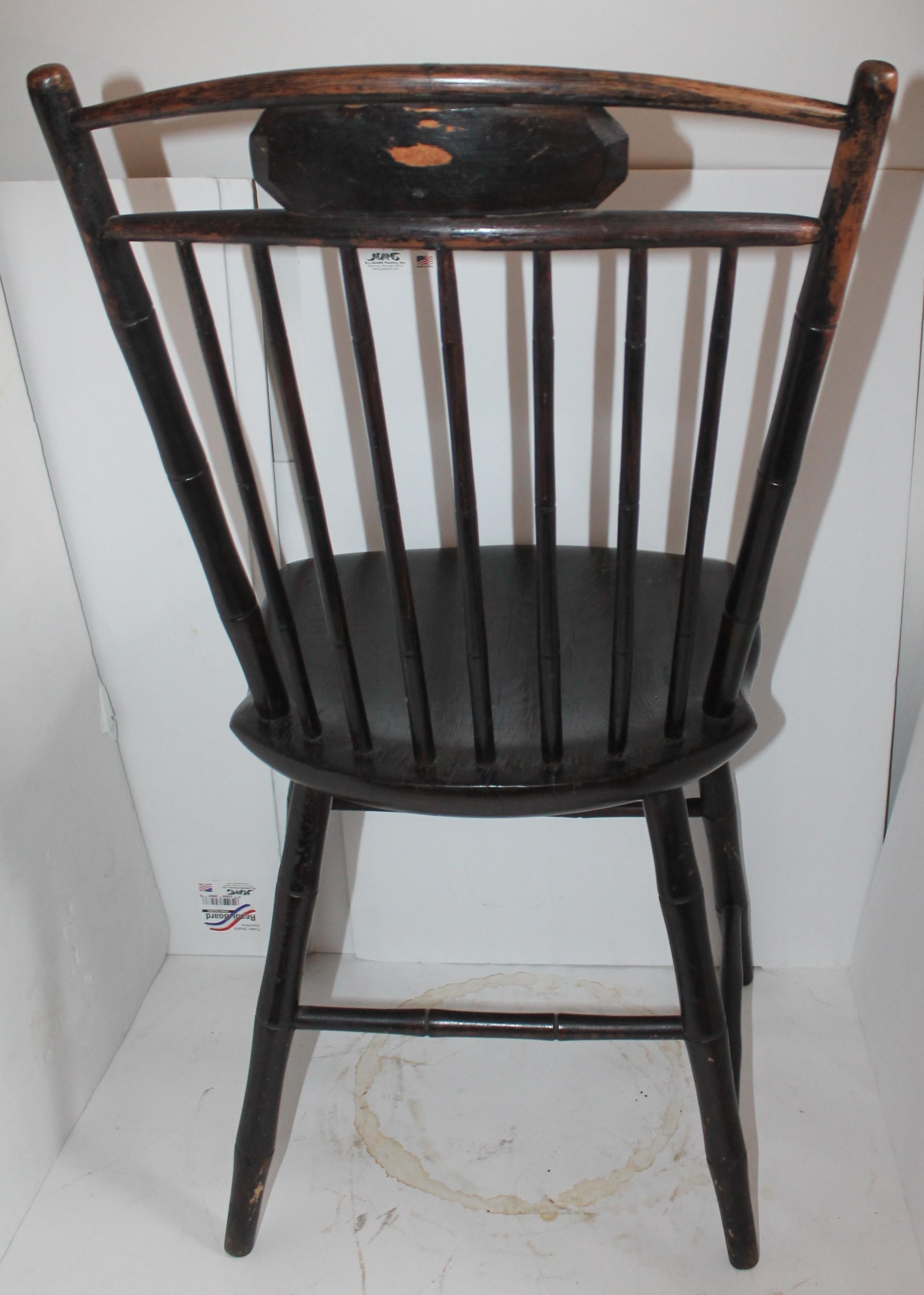 Country 19th Century Original Black Painted Birdcage Windsor Chairs, Pair