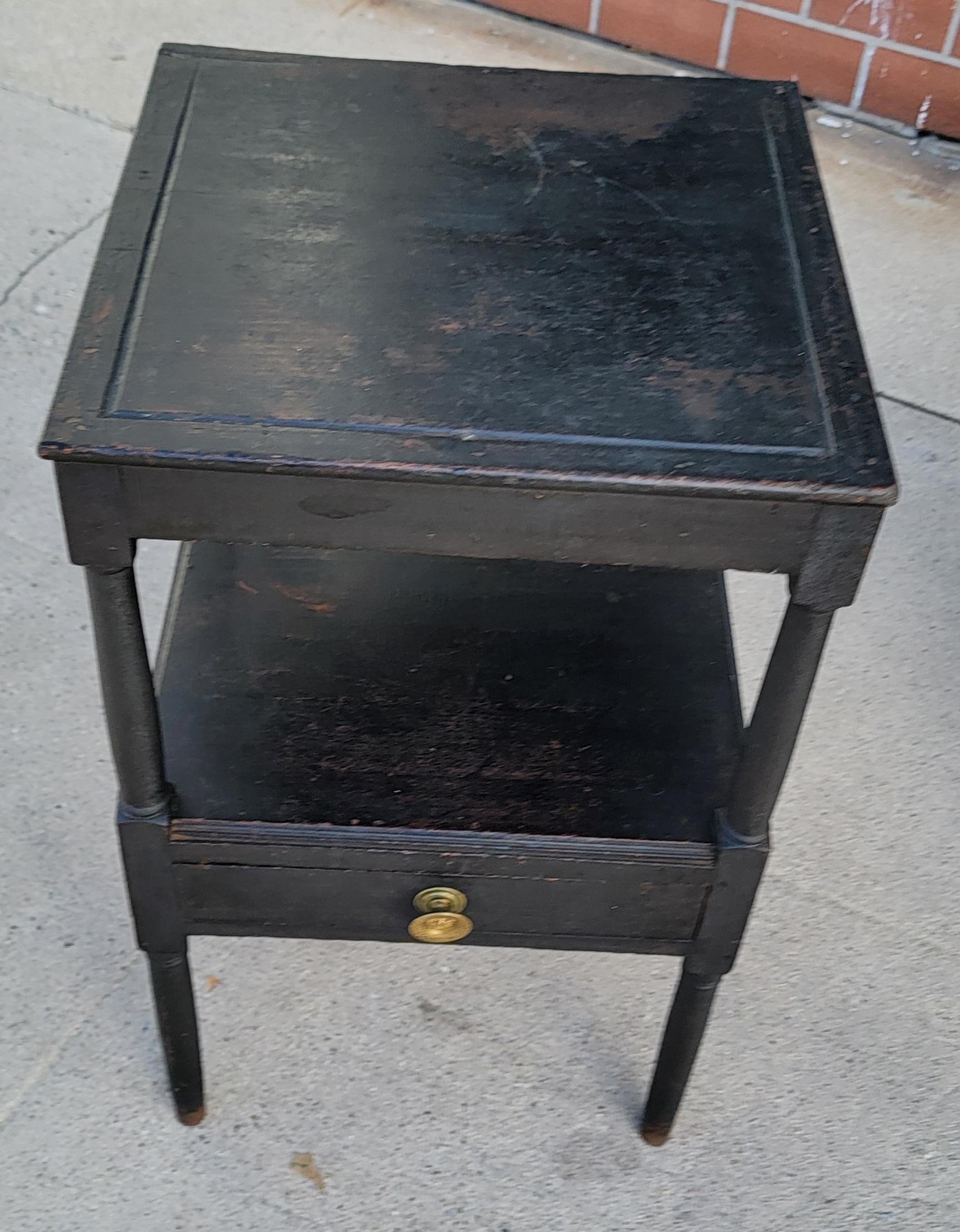 American 19Thc Original Black Painted One Drawer Stand /Table For Sale
