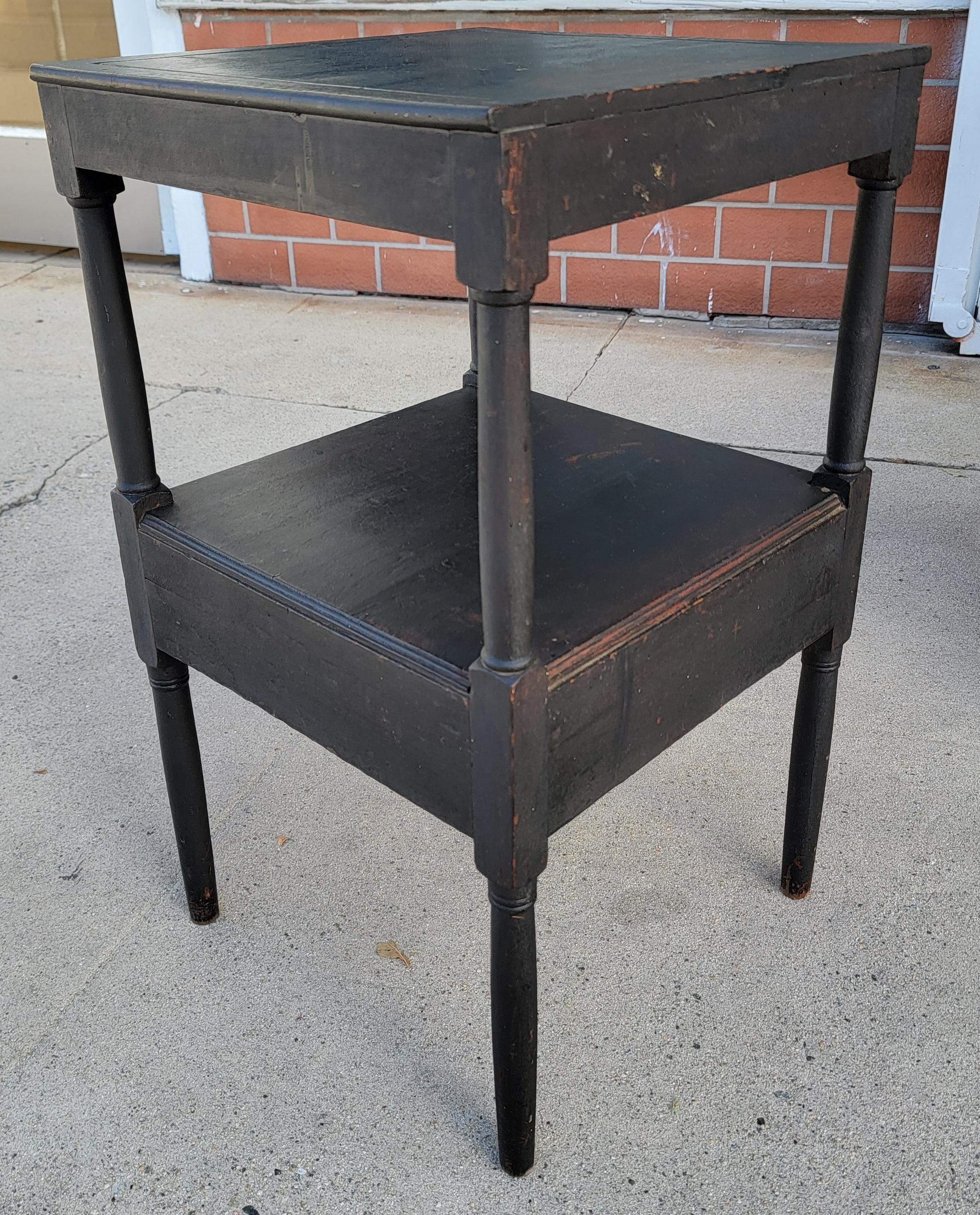 Hand-Crafted 19Thc Original Black Painted Side Table W/ Drawer For Sale