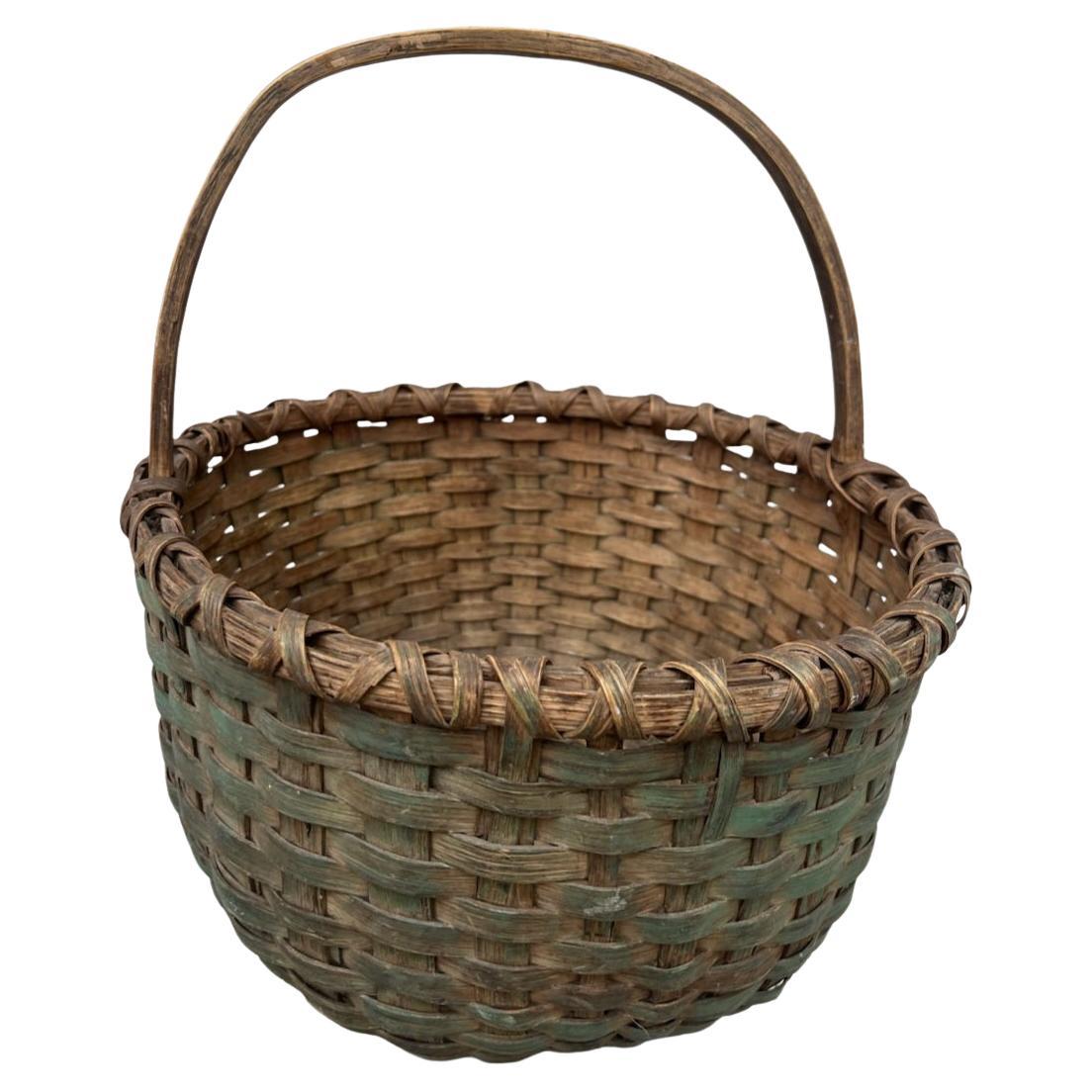 19thc Original Blue/ Green Painted Handle  Basket