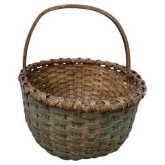 19thc Original Blue/ Green Painted Handle  Basket