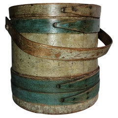 19thc Original Blue & Mustard Painted Furkin/Bucket