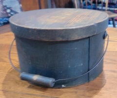 19thc Original  Blue Painted Bail Handled Pantry Box