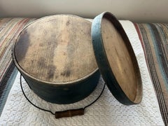 19Thc Original Blue Painted Bail Handled Pantry Box
