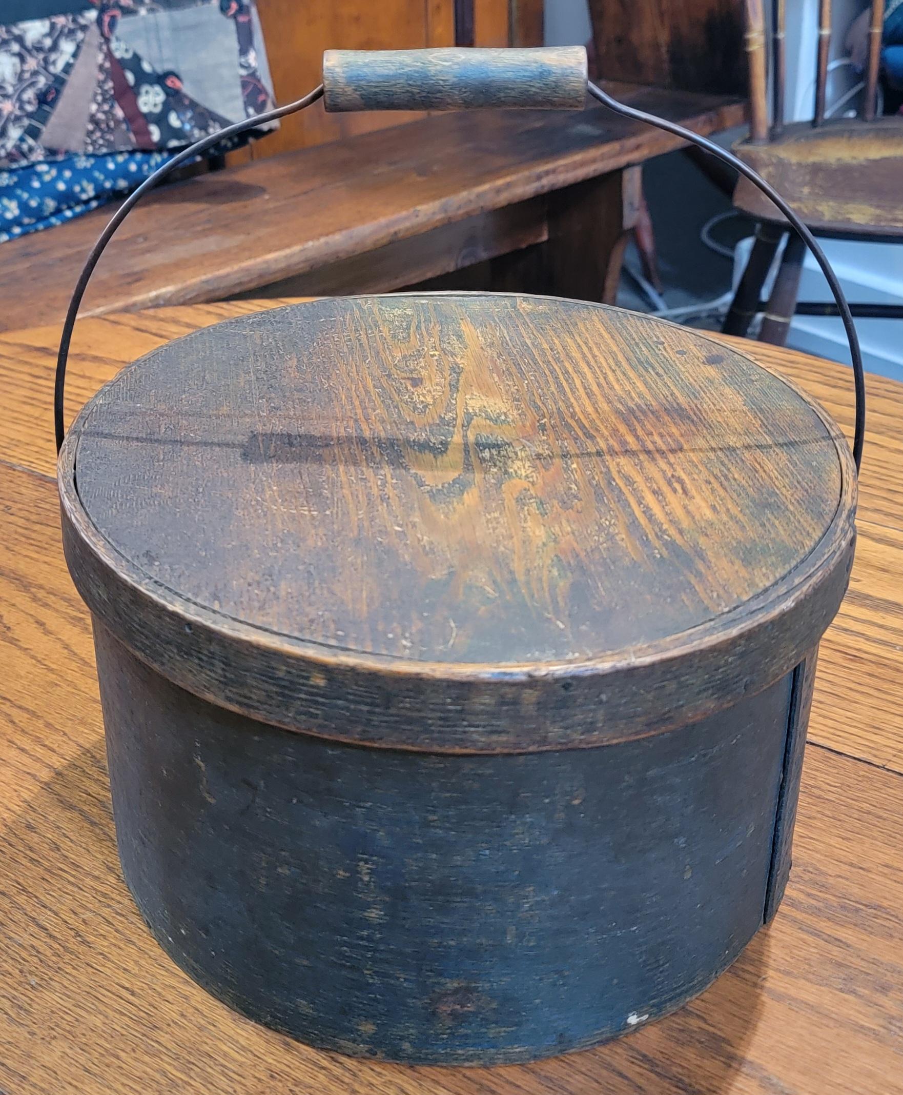 Hand-Crafted 19thc Original  Blue Painted Bail Handled Pantry Box For Sale