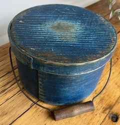 Antique 19Thc Original Blue Painted Bail Handled Pantry Box