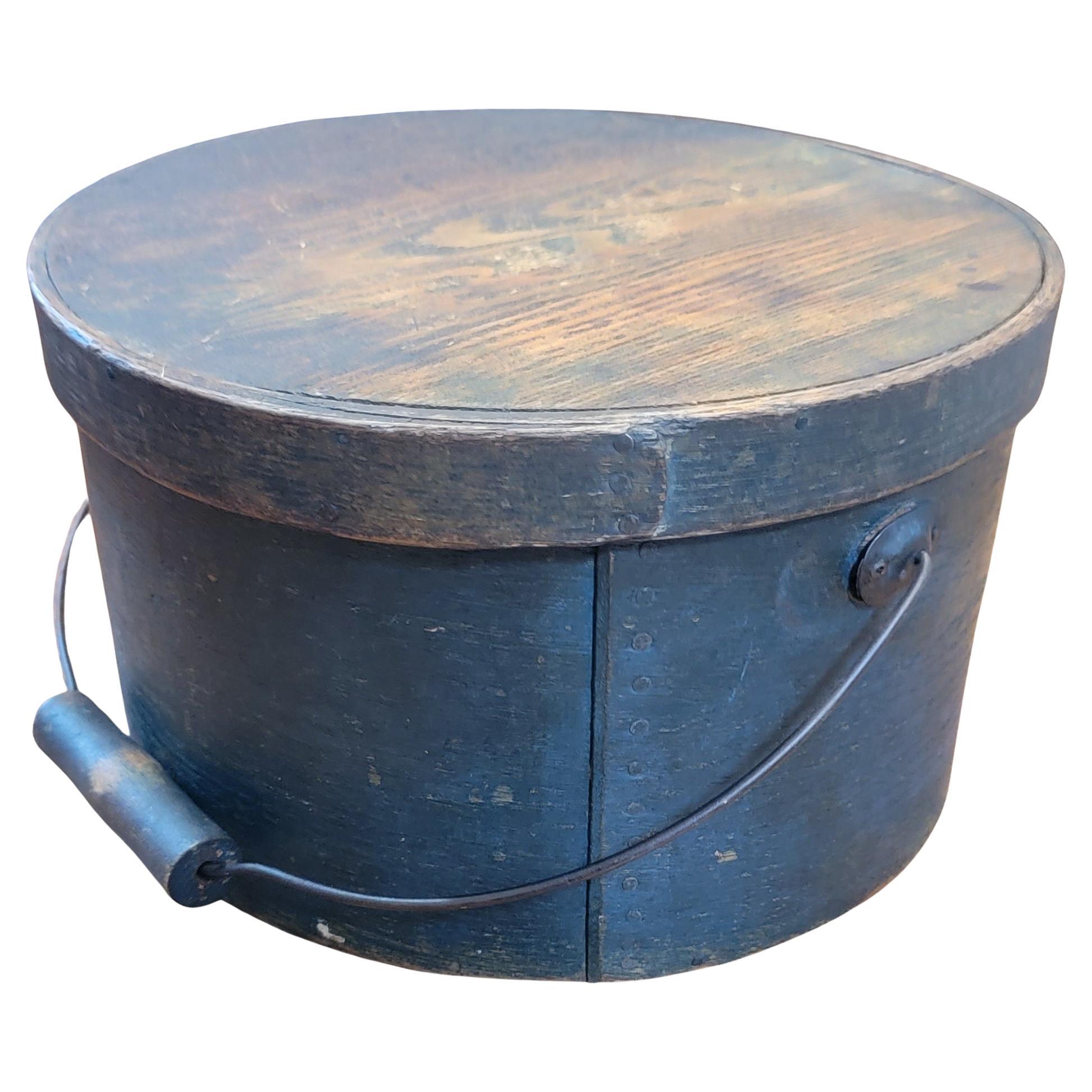 19thc Original  Blue Painted Bail Handled Pantry Box For Sale
