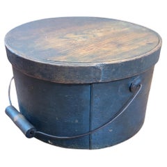 Antique 19thc Original  Blue Painted Bail Handled Pantry Box