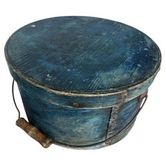 19Thc Original Blue Painted Bail Handled Pantry Box