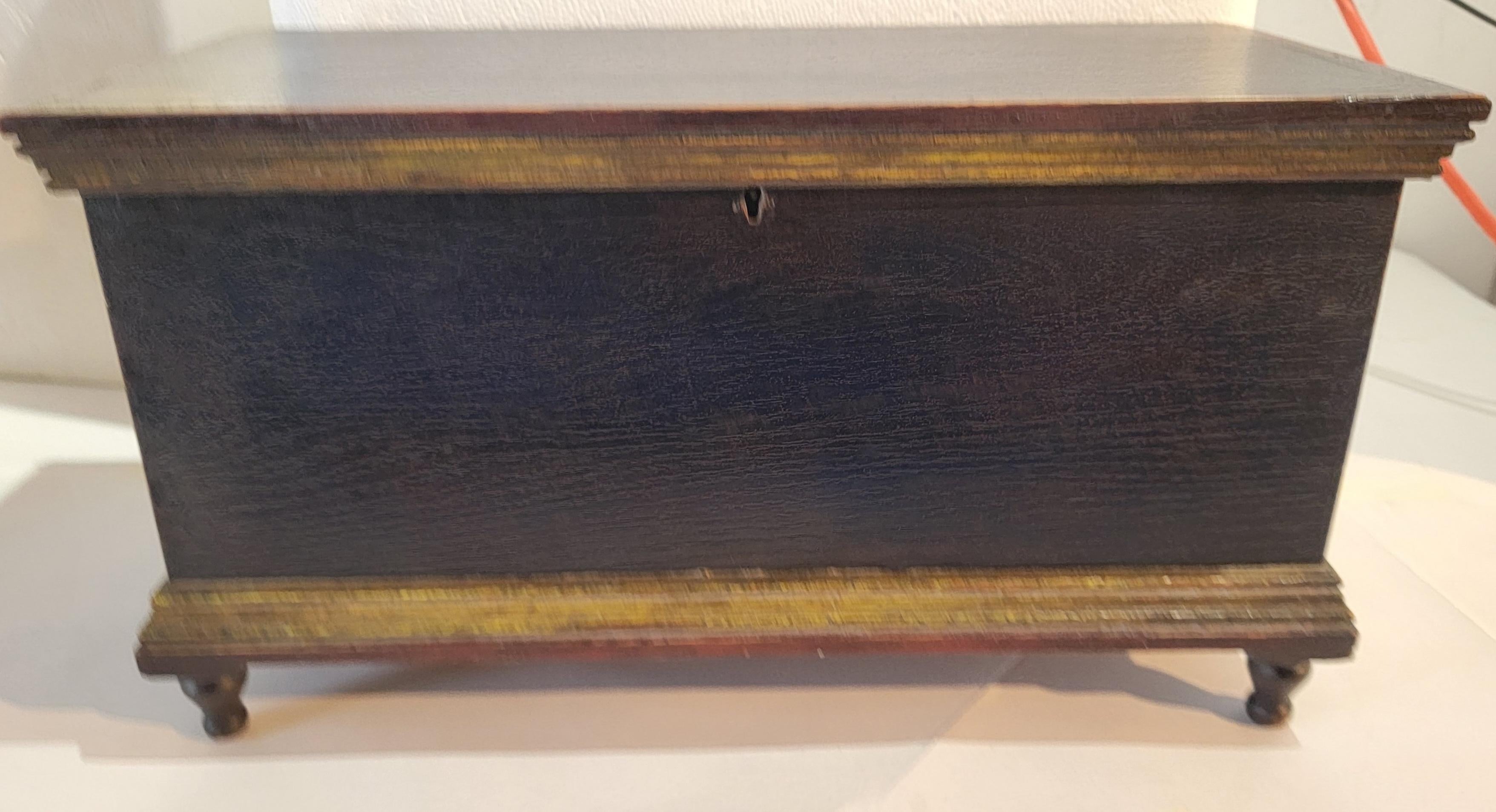19Thc Original Blue Painted Child's Blanket Chest For Sale 1