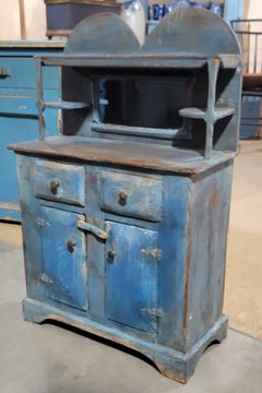 19Thc Original Blue Painted Child's Cabinet